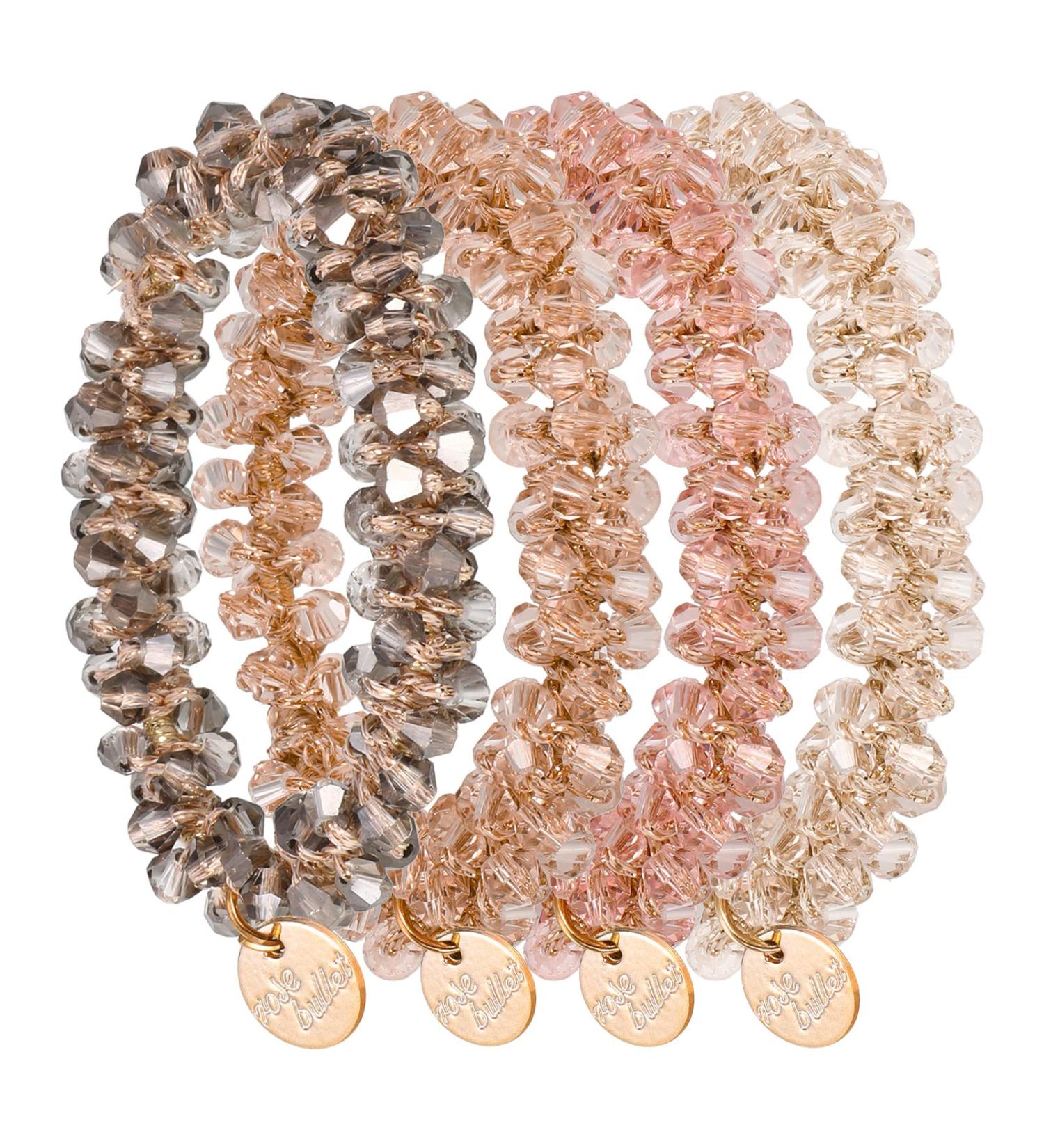 Olyee 4-Piece Scrunching Crystal Hair Tie Set | Pearl Elastic Hair Ties for Women & Girls | Stylish Ponytail Jewelry in Gray & Pink - Buy Online on SooperMarket.com