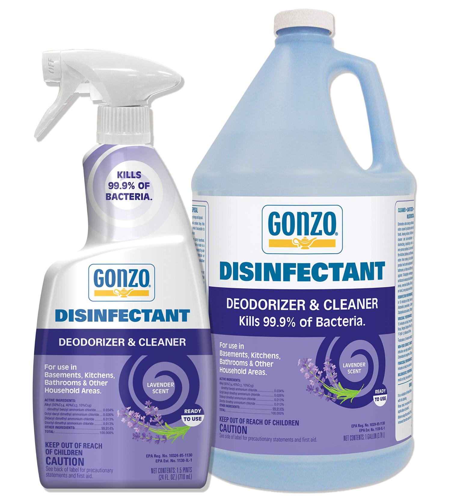 Gonzo Natural Magic Disinfectant Spray & Multipurpose Cleaner - Lavender Value Pack (24 oz & 128 oz) | Odor Eliminator Flood & Fire Damage Restoration - International Shipping Available - Buy Online on SooperMarket.com