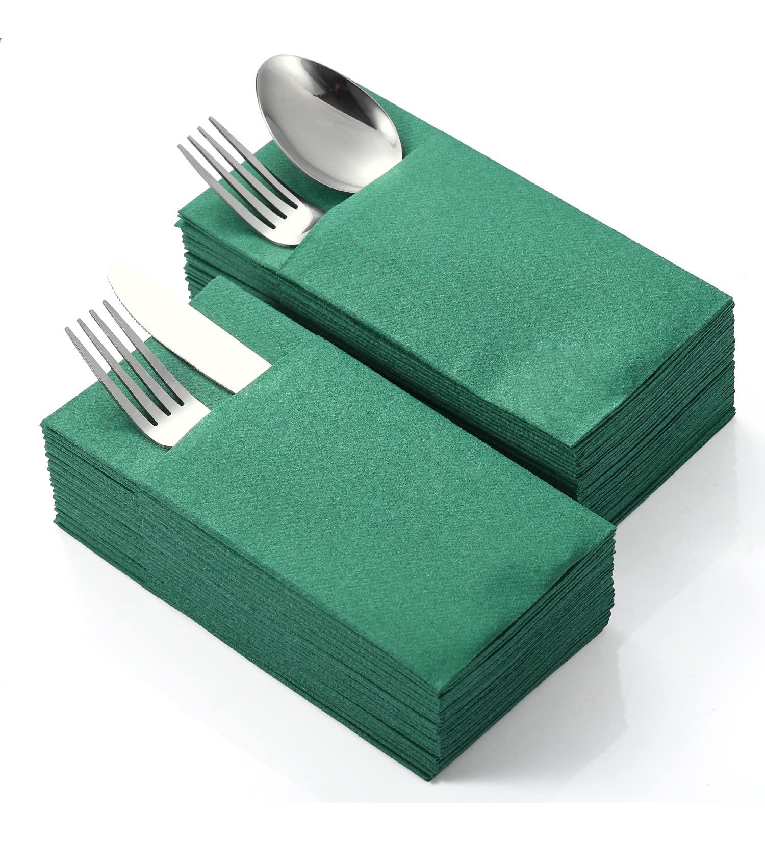 LEKOCH 50 PCs Green Cutlery Napkins - Premium Quality Air Laid Fabric 40x37 cm - Ideal for Weddings & Events - Buy Online on SooperMarket.com