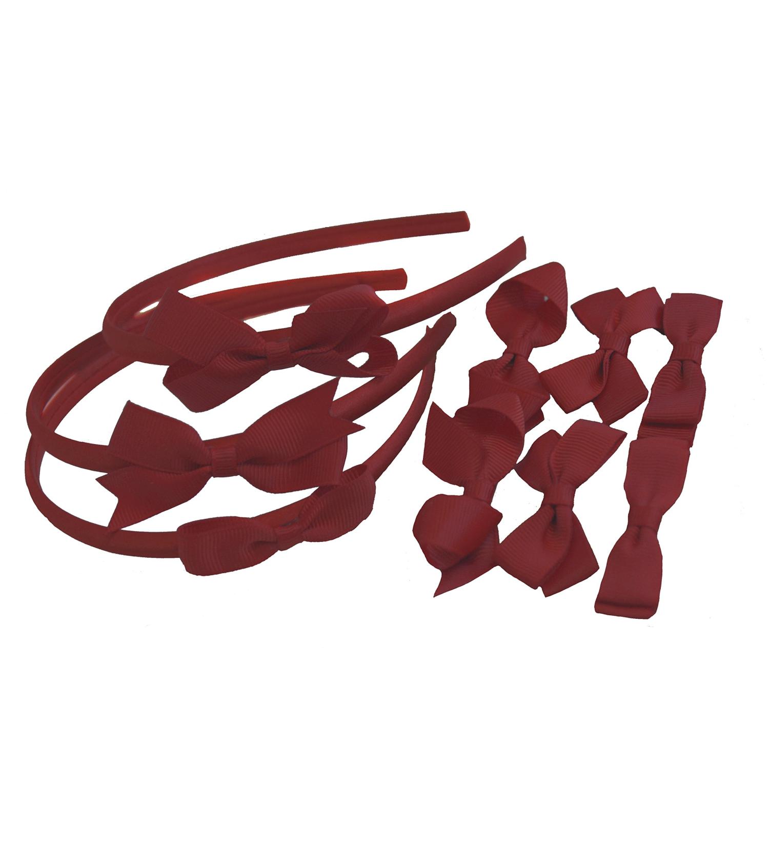 9 Set Headbands 3 Pairs School Bows Girls Small Hair Grosgrain Ribbon Clips Hair Accessories Uniform (Burgundy)