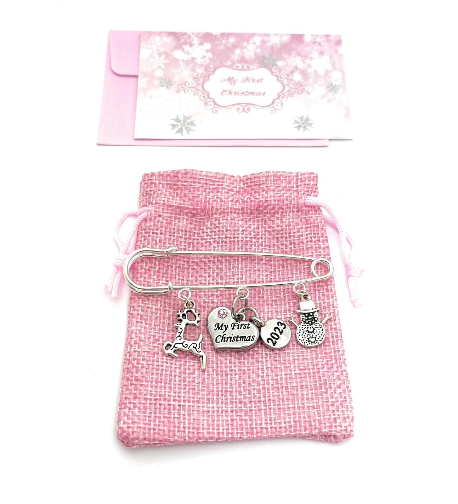 Baby Girl My First Christmas 2023 Keepsake Charms - Reindeer and Snowman with Pink Gift Bag and Card - Buy Online on SooperMarket.com