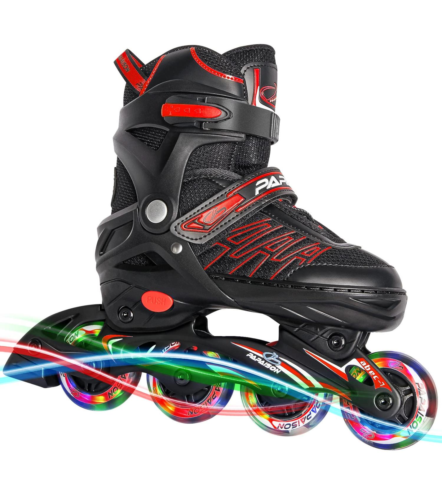 Illuminating Adjustable Inline Skates for Kids & Adults | All-Wheel Glow Roller Skates - Red - Buy Online on SooperMarket.com