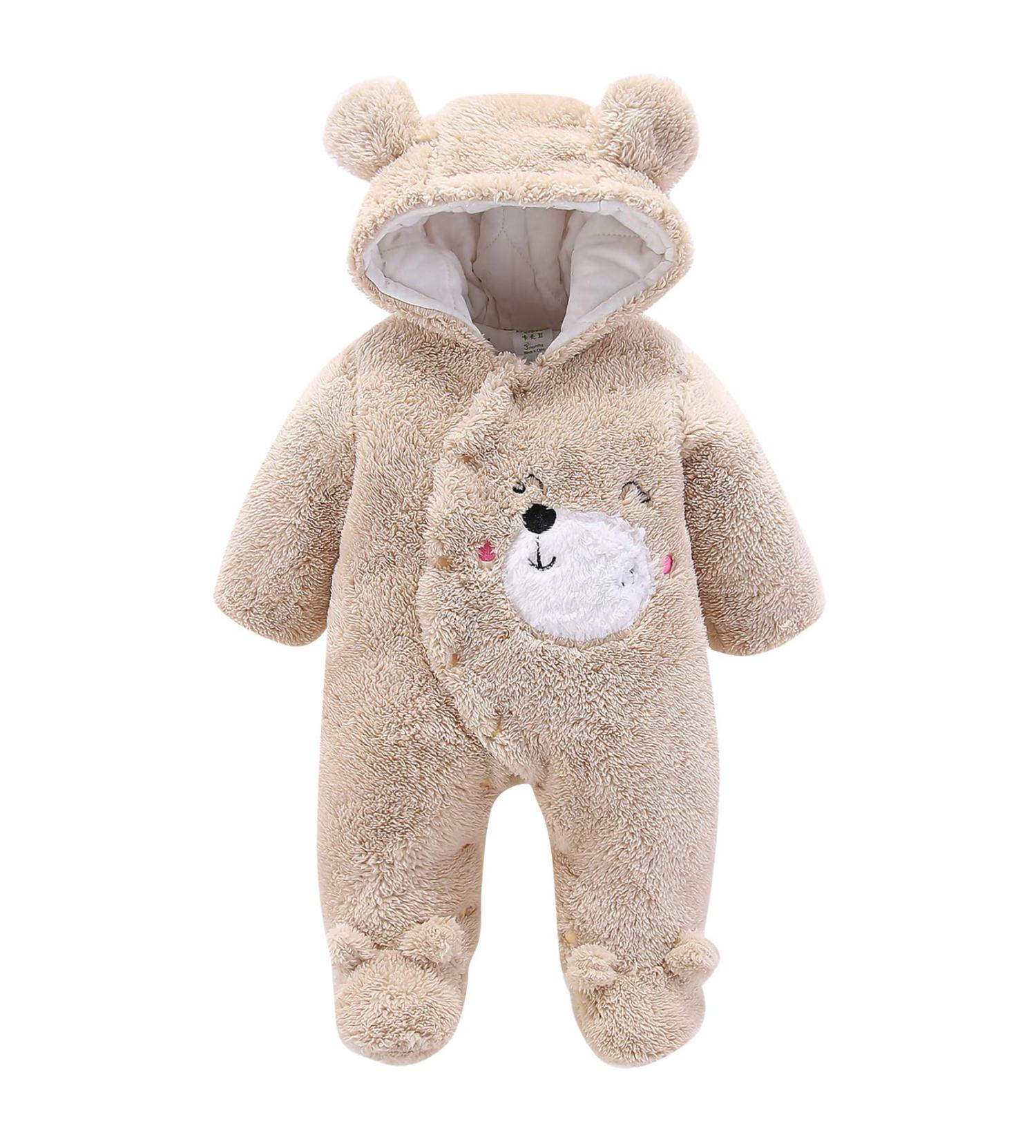 Newborn Cartoon Bear Snowsuit | Baby Winter Coat Footed Romper | Khaki 6-9 Months - Buy Online on SooperMarket.com
