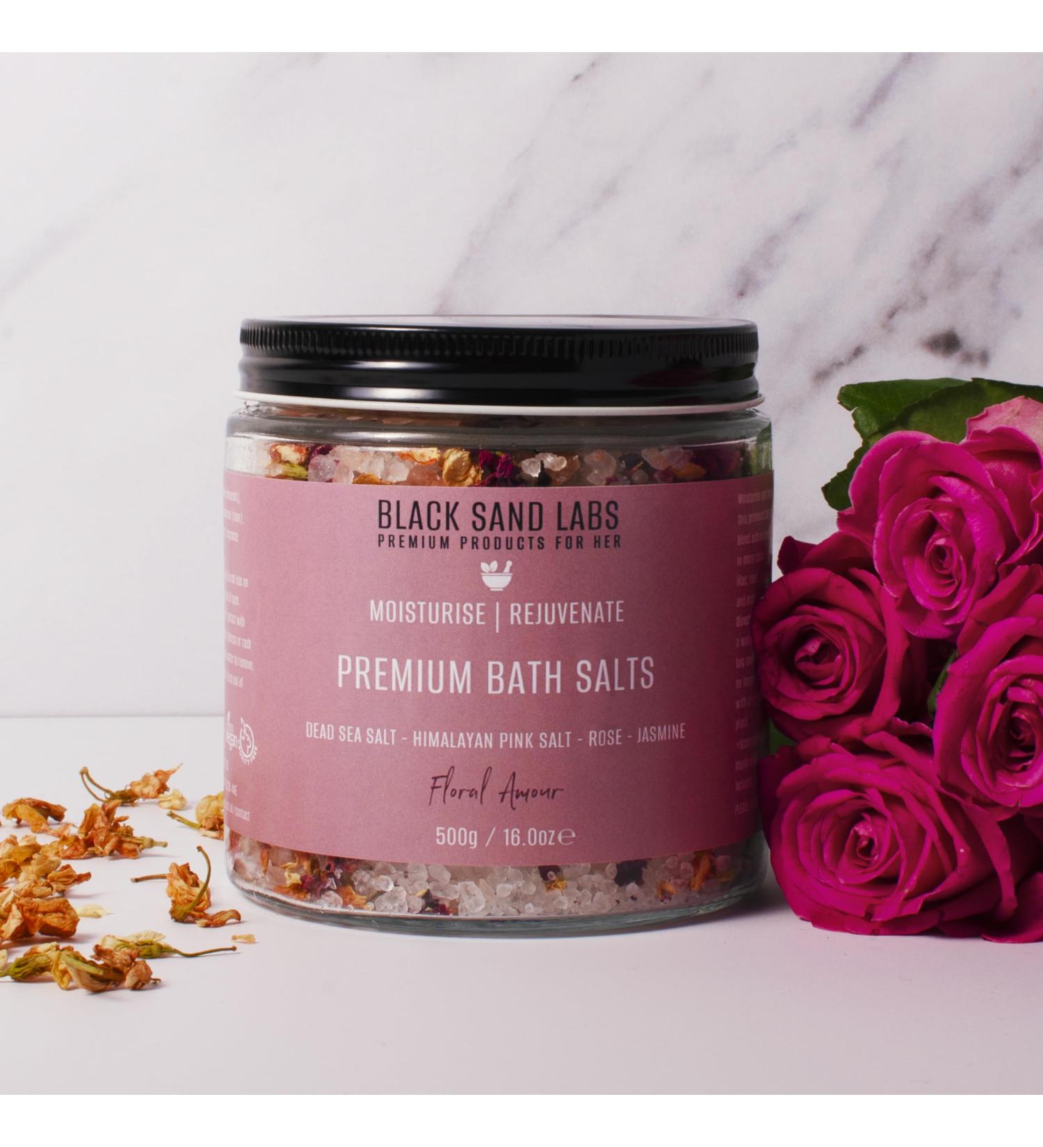 Black Sand Labs Floral Amour Premium Bath Salts - Dead Sea & Himalayan Pink Salt Blend with Rose Petals and Jasmine for Skin Rejuvenation - Luxury Bath Salts for Women - Buy Online on SooperMarket.com