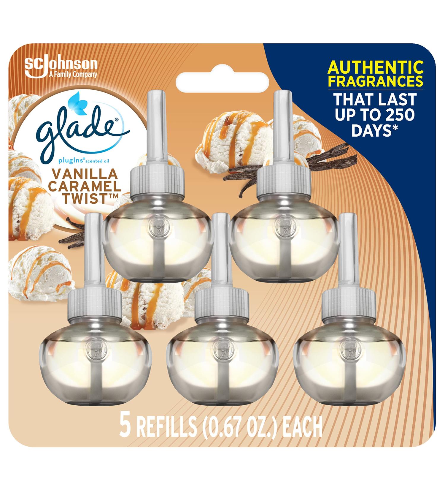 Glade PlugIns Vanilla Caramel Twist Air Freshener Refills - 5 Count (3.35 Fl Oz) | Scented Essential Oils for Home & Bathroom - Buy Online on SooperMarket.com