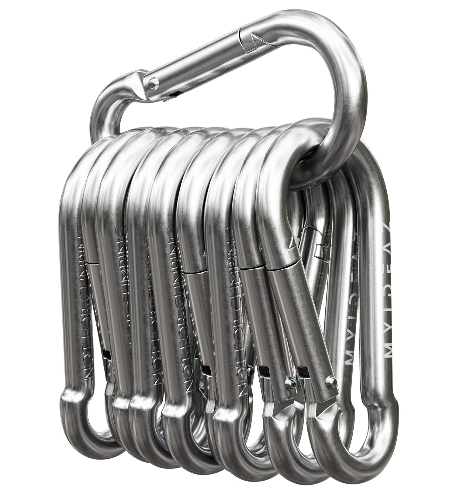 Premium Karabiner Set (60mm 80mm 100mm) - Heavy-Duty Snap Lock Steel Carabiners for Camping Hiking & Key Rings (10-Pack Up to 350kg) - Buy Online on SooperMarket.com