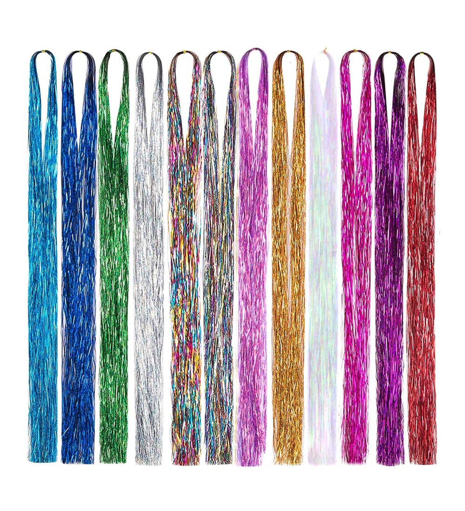 12 Colors Hair Lametta - 1800 Strands Glitter Hair Extensions for Women & Girls - 100cm Tinsel Highlights - Buy Online on SooperMarket.com