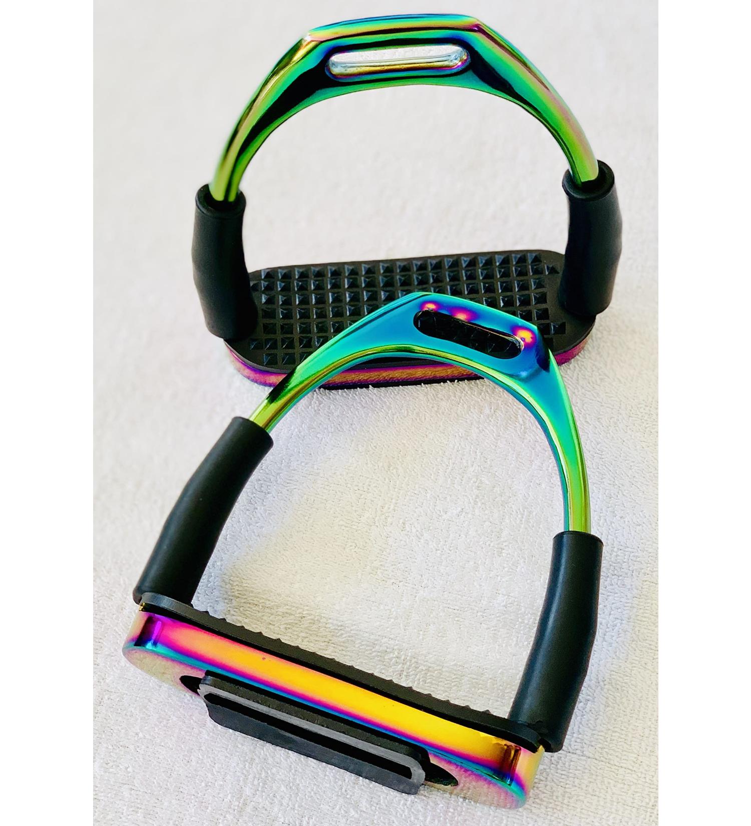 Rainbow Gloss Safety Flexi 4.75 Stainless Steel Stirrups - Ideal for Bending Horse Riding - Buy Online on SooperMarket.com