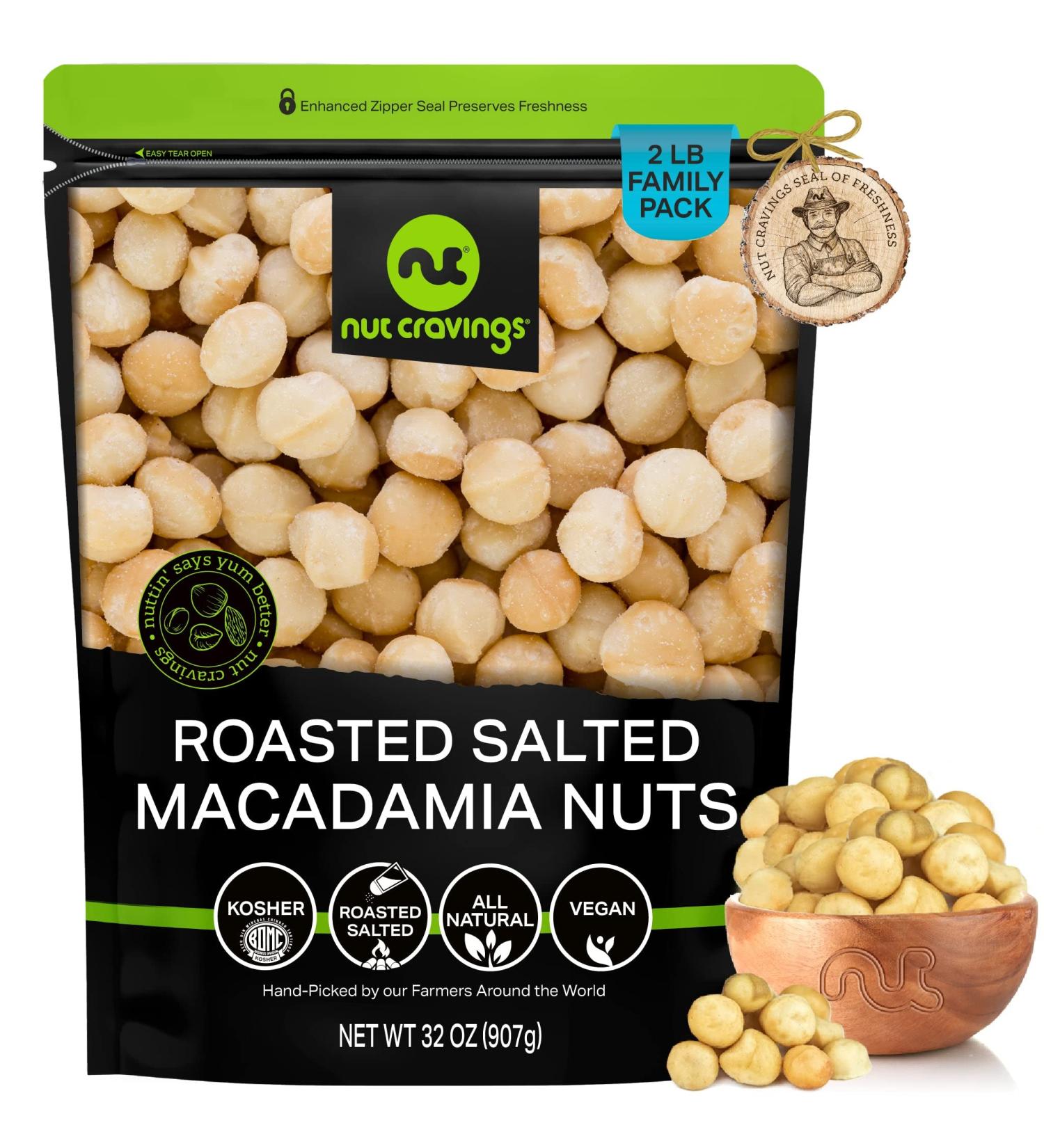 2 LB Freshly Roasted & Salted Macadamia Nuts - Healthy Protein Snack, All Natural, Keto Friendly, Vegan, Kosher - Buy Online on SooperMarket.com