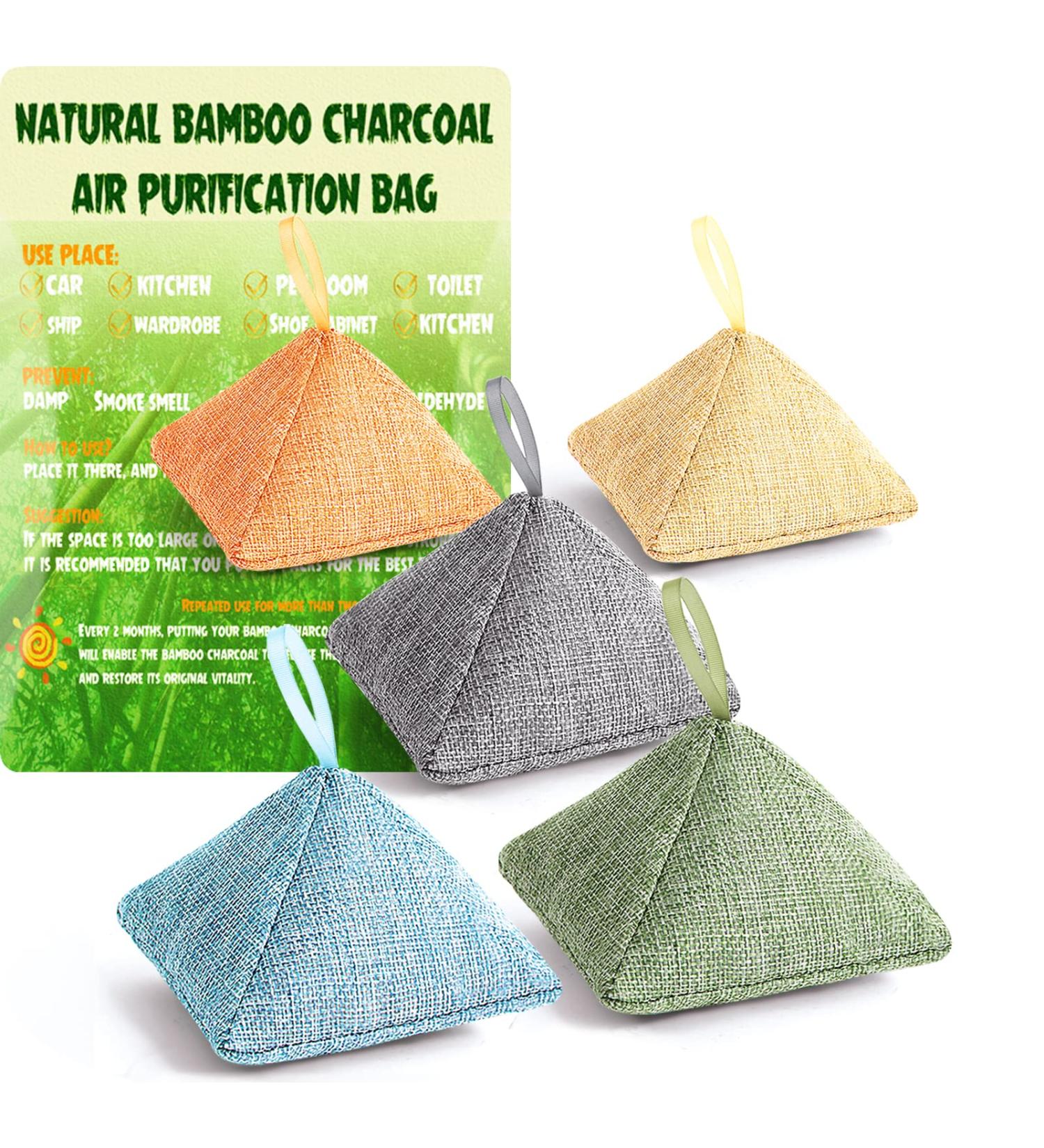 5 Pack Nature Fresh Bamboo Charcoal Air Purifying Bags - Odor Absorber for Home, Closet, Gym, Fridge, Car, Kitchen - Activated Charcoal Bags for Strong Deodorizing and Moisture Removal - Buy Online on SooperMarket.com
