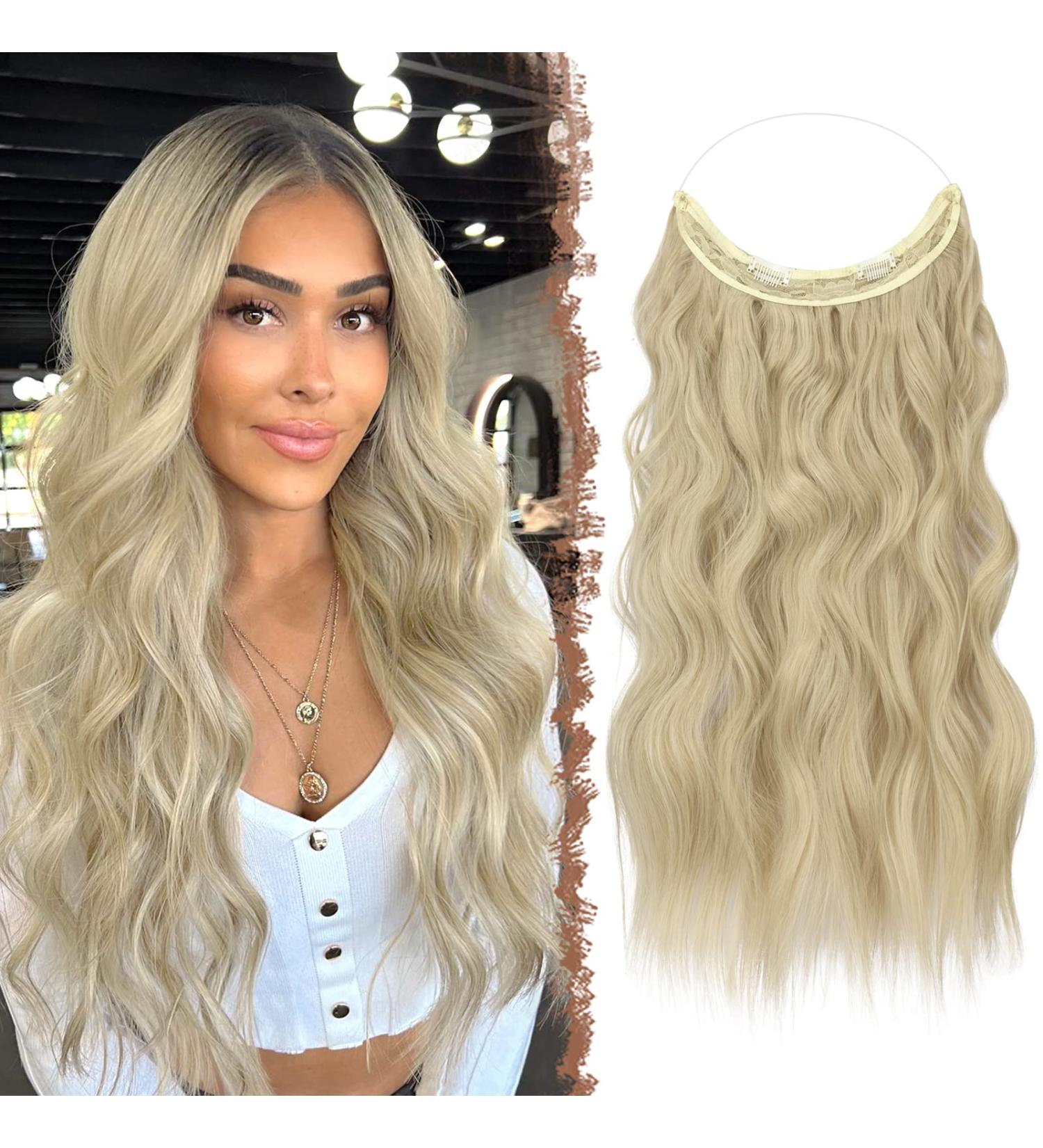 FESHFEN Invisible Wire Hair Extensions - 16 Ash Blonde Long Wavy Hairpiece for Women - Buy Online on SooperMarket.com