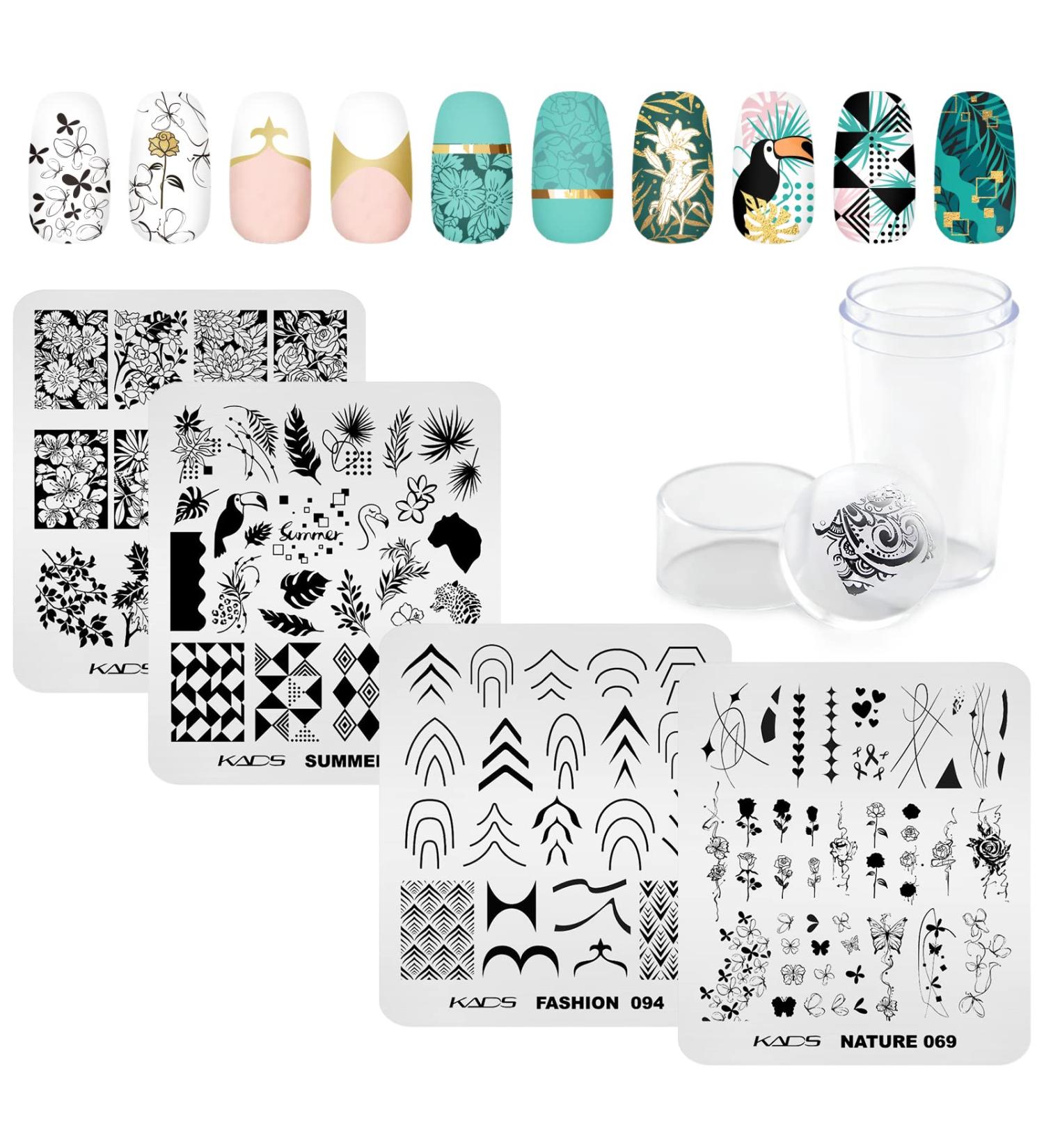 KADS Nail Stamping Plate Set - French Summer Flower Flamingo Rose Design with Stamper and Scraper - Buy Online on SooperMarket.com