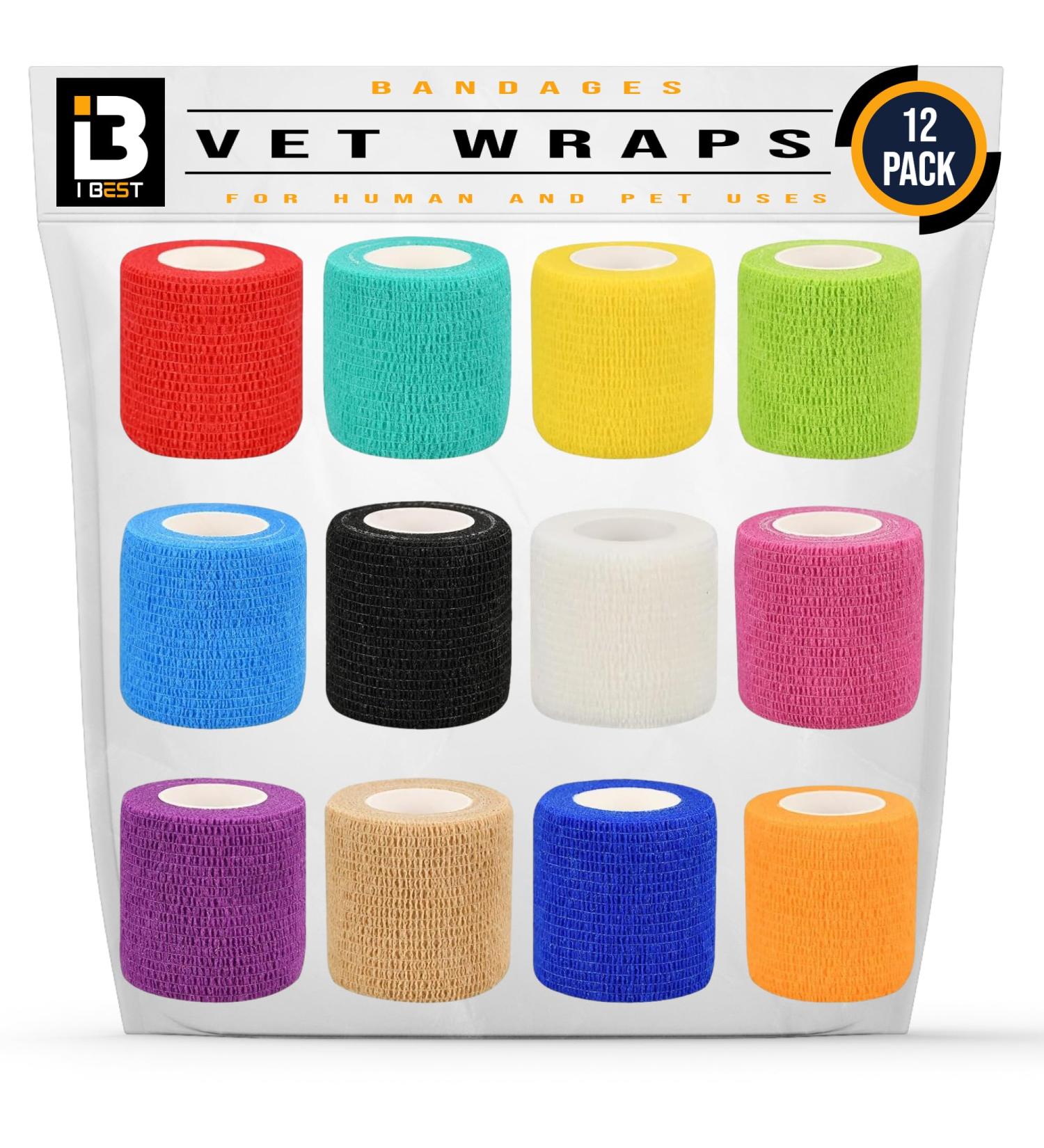 Vet Wrap Self Adhesive Bandage 5cm x 4.5m - Cohesive Tape for Pets & Sports (12 Pack) - Buy Online on SooperMarket.com