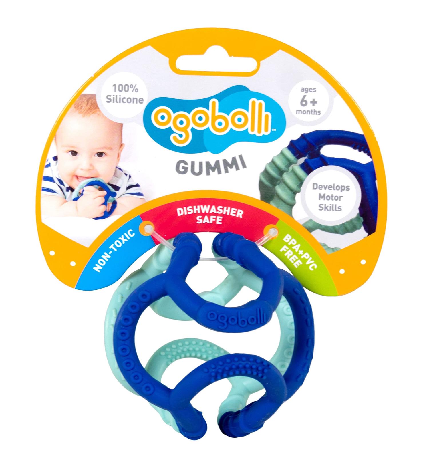 OgoBolli Gummi Teething Ring Sensory Ball Toy for Babies & Toddlers - Non-Toxic Silicone - Blue Blueberry - 6+ Months - Buy Online on SooperMarket.com