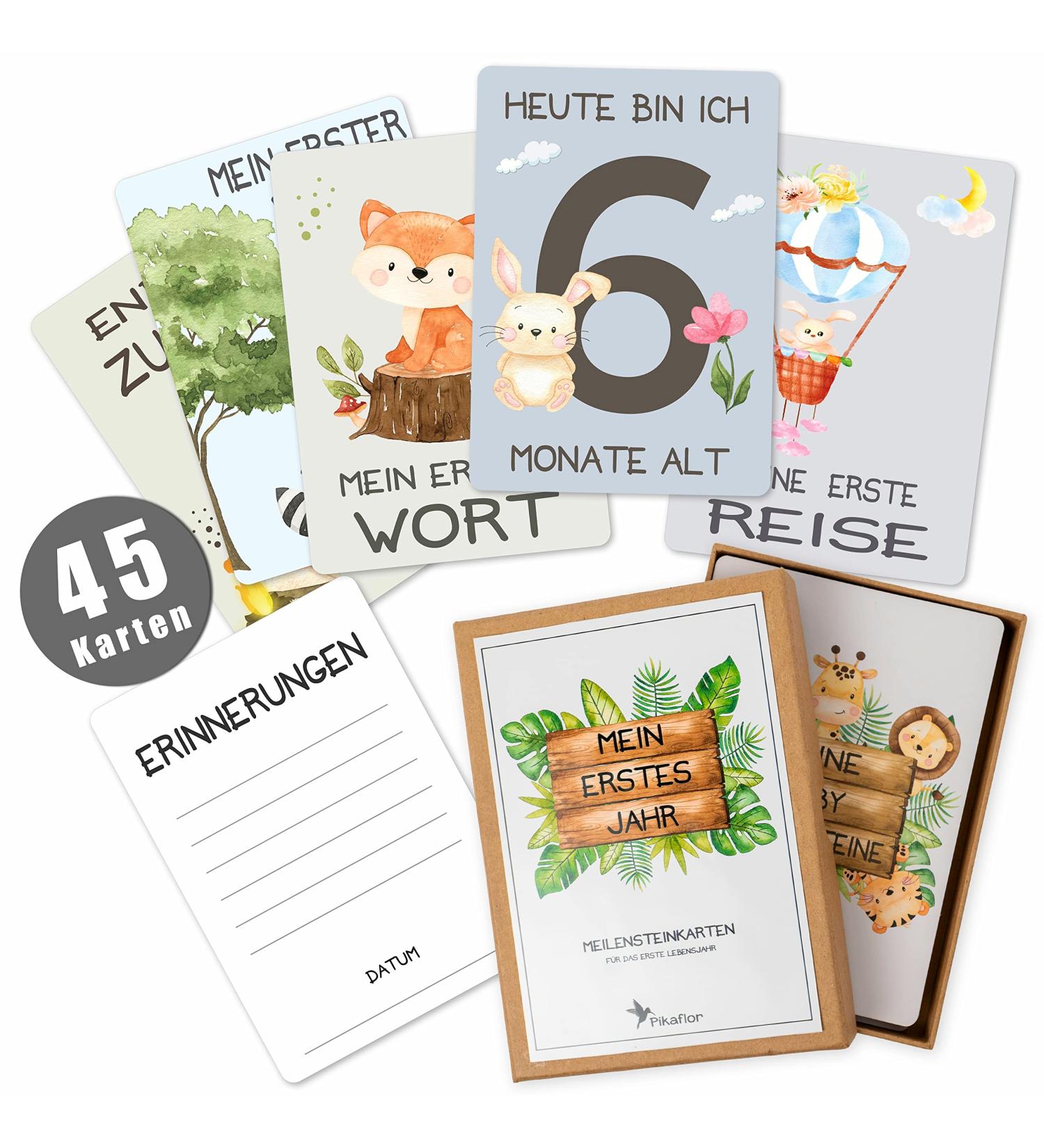 Pikaflor 45 Hand-Painted Milestone Cards for Baby Girls | Perfect Gift Box for Birth Baptism & First Year Celebrations - Buy Online on SooperMarket.com