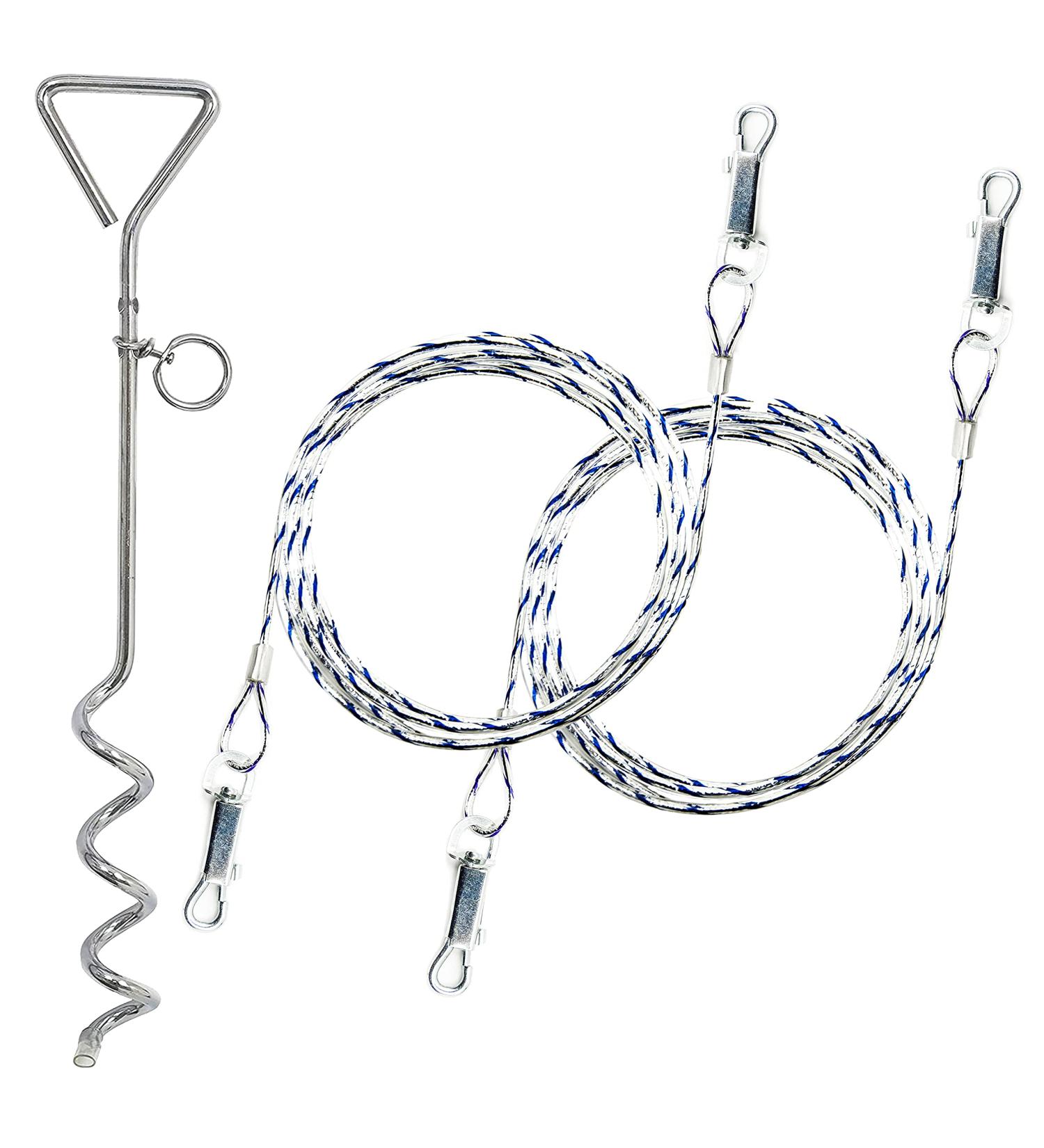 2 X 1.5m Dog Chains for Outside Tie Out Cable for Dogs REFLECTIVE Steel Spiral Heavy Duty Ground Spike Stake (40cm) Dog Tether Dog Camping Accessories Dog Stake (Cable & Stake 2 X 1.5m (Any Colour)) - Buy Online on SooperMarket.com