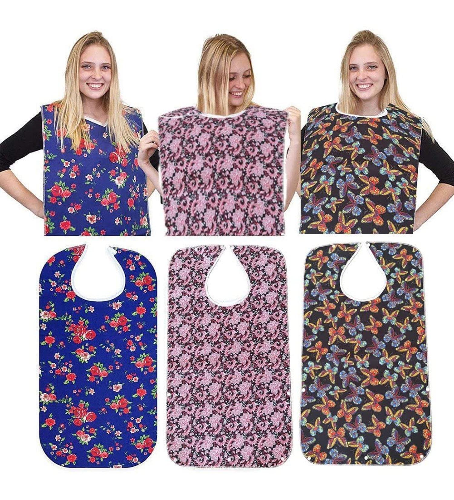 Adult Bibs for Eating with Crumb Catcher 3pcs Waterproof Reusable Clothing Protectors for Elderly Women - Buy Online on SooperMarket.com