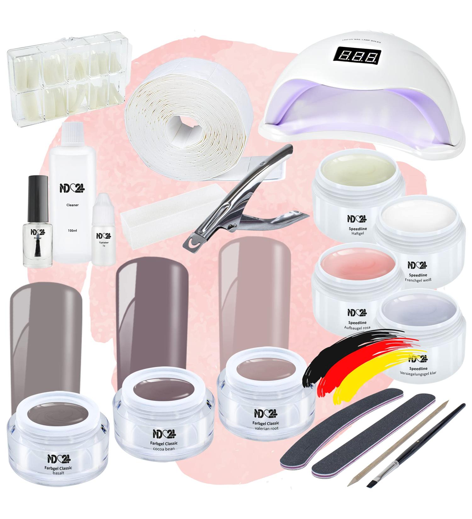 ND24 NAILDESIGN Premium Gelnail Starter Set - Complete LED Gel Kit for Beginners | Includes Adhesive French Gel Sealing Gel & Nude Gels - Made in Germany - Buy Online on SooperMarket.com