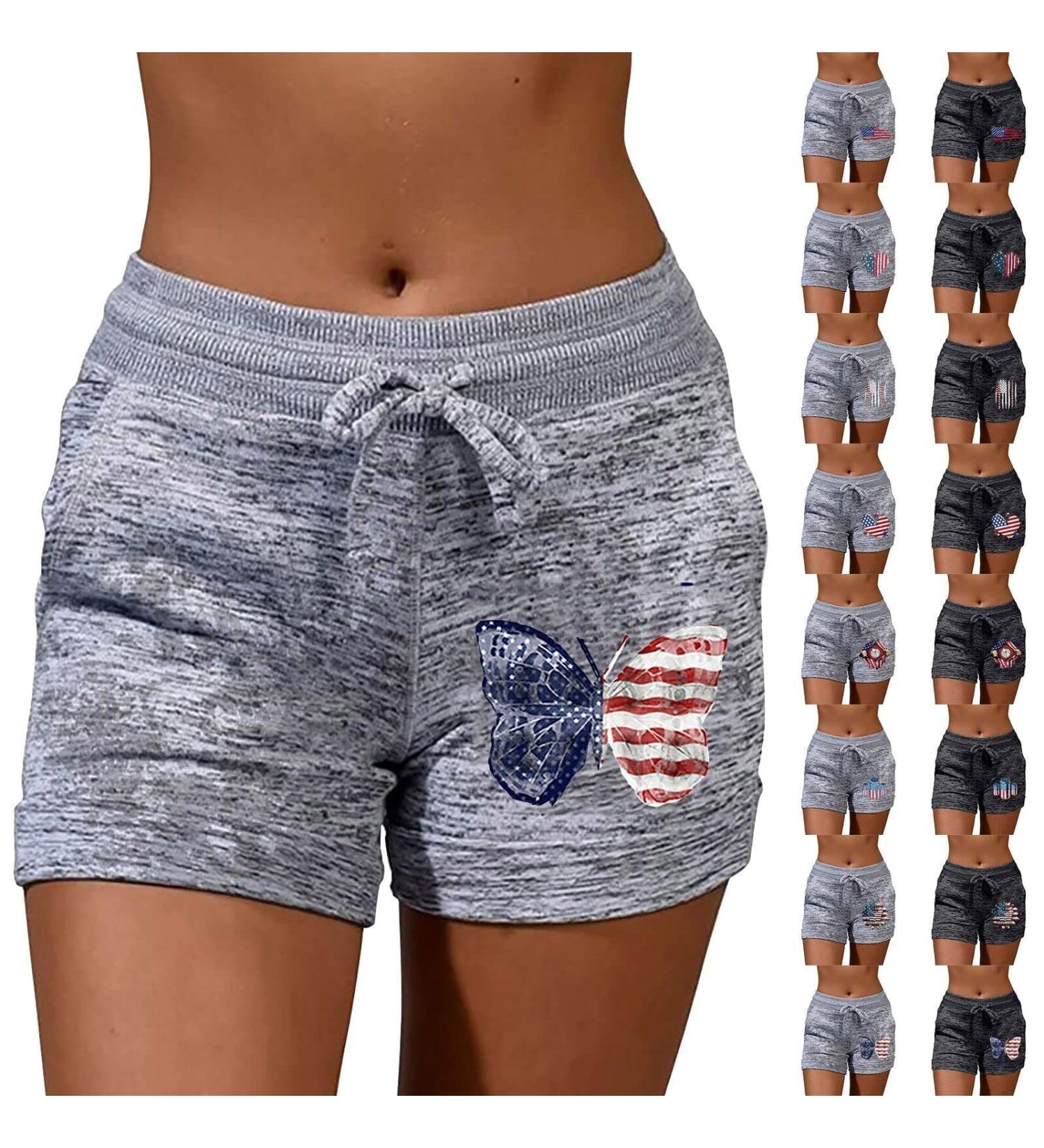 Womens Girls Comfy Summer Shorts | Elastic Waist Sports Athletic Sweat Shorts with Pockets | Y2k Tracksuit Workout Shorts - A-grey Large - Buy Online on SooperMarket.com