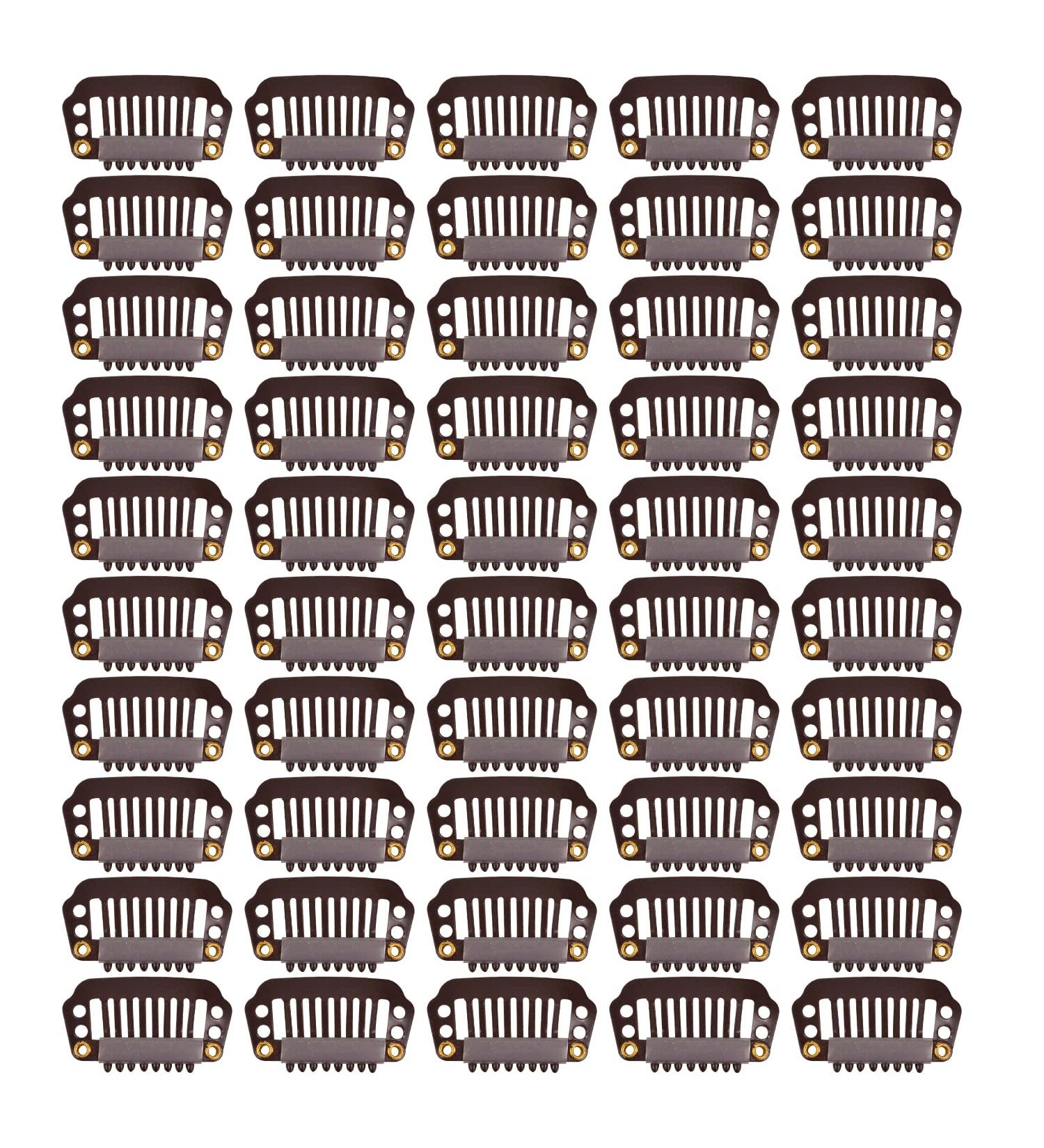 50 Pieces Dark Brown Hair Extensions Clips - 28mm 9-Teeth Rubber Metal Snap Clips for Wigs - Buy Online on SooperMarket.com