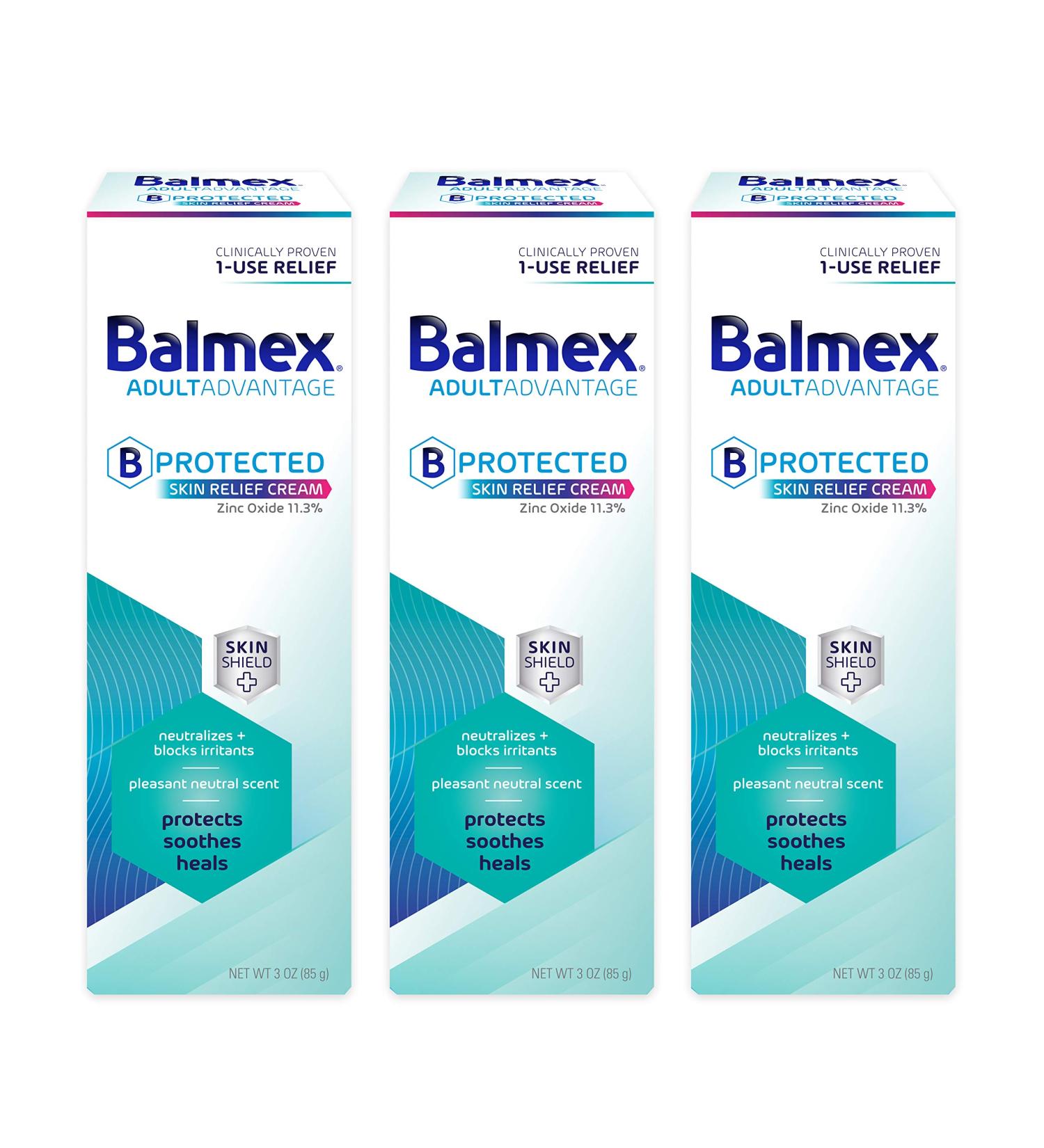 Balmex AdultAdvantage Bprotected Skin Relief Healing Cream - Zinc Oxide Barrier with Skinshield Botanicals for Adult Incontinence, Rash, and Bed Sores - 3oz (Pack of 3) - Buy Online on SooperMarket.com