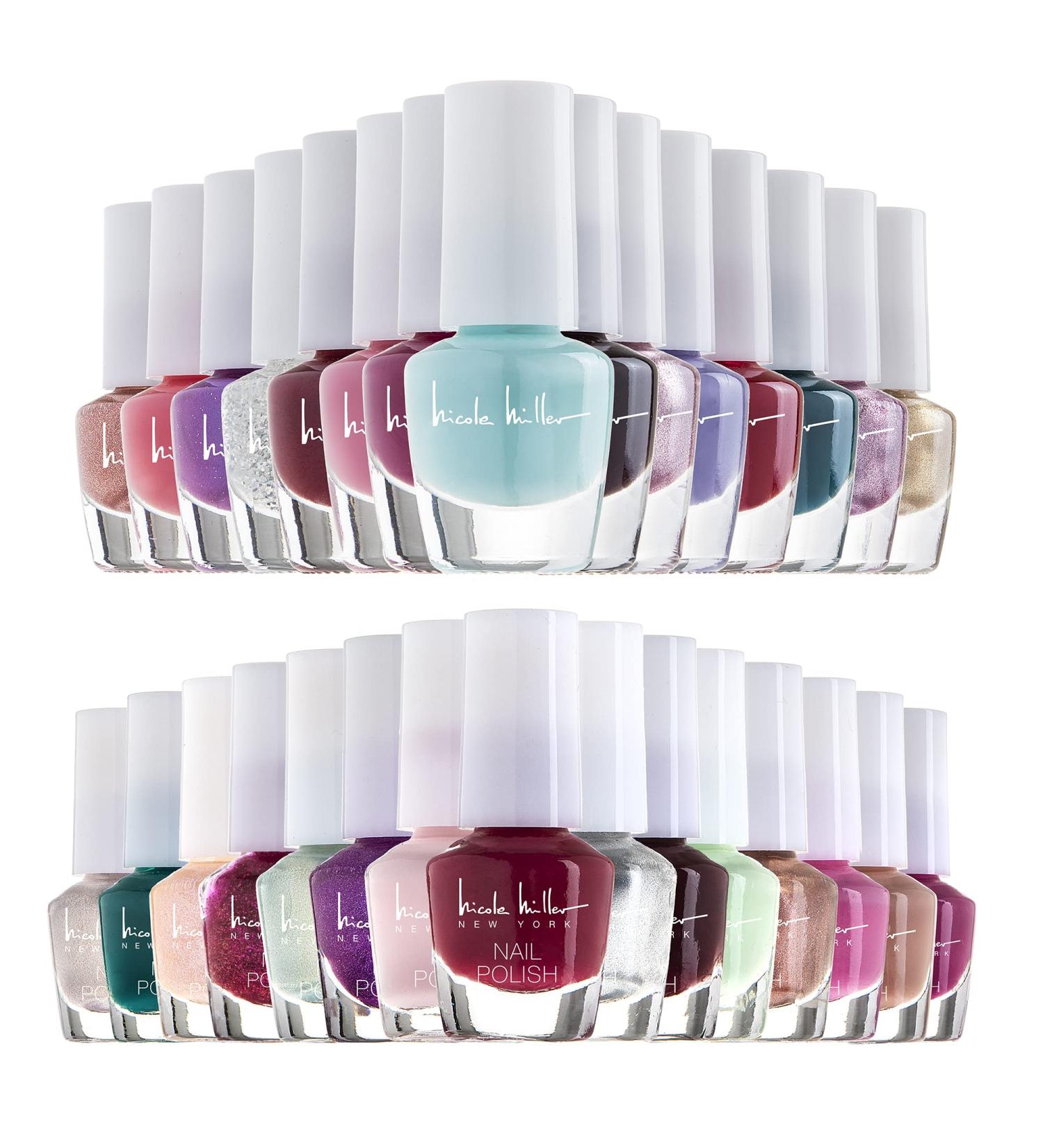 Nicole Miller Mini Nail Polish Set- 30 MINI Nail Polish Colors, Metallic and Trendy Shades, Mini Nail Polish Kit for Fingernails and Toenails Two Pack Trendy & Floral