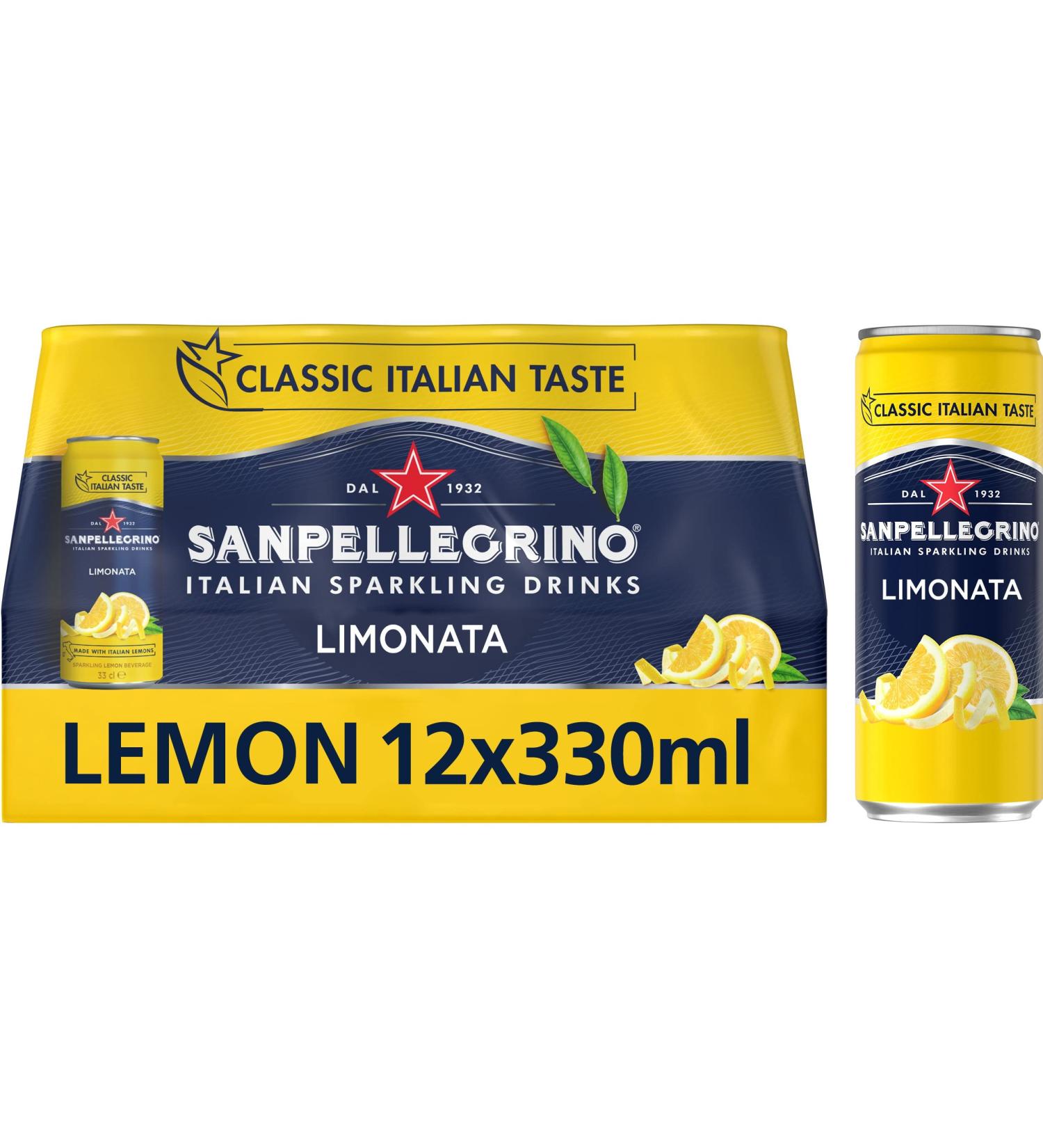 San Pellegrino Italian Sparkling Drinks Classic Taste Original Sparkling Lemon Canned Soft Drink 12 x 330ml - Buy Online on SooperMarket.com