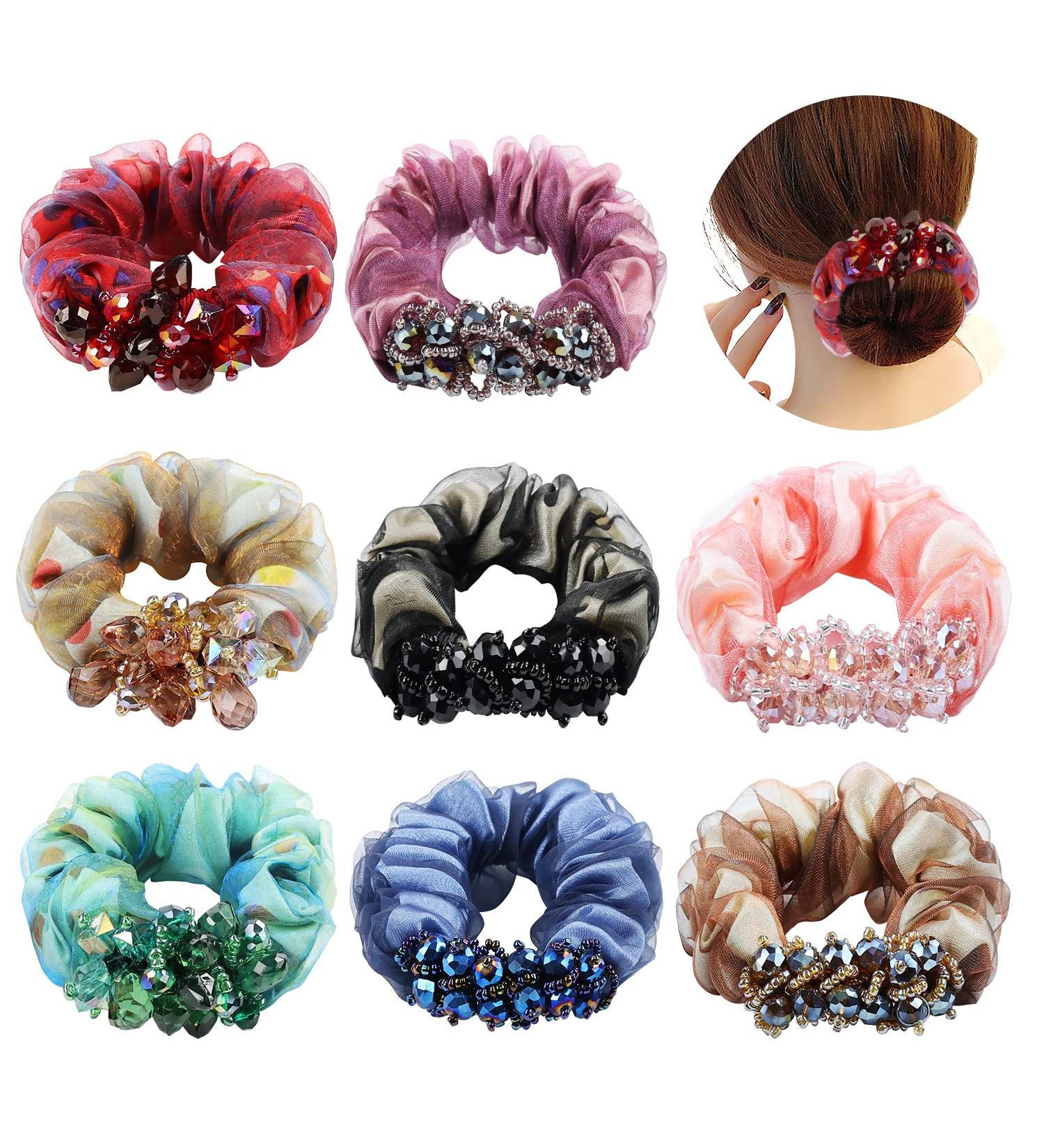 8 Pack Rhinestone Sparkly Lace Hair Bows - Elastic Bands for Women and Girls - Buy Online on SooperMarket.com