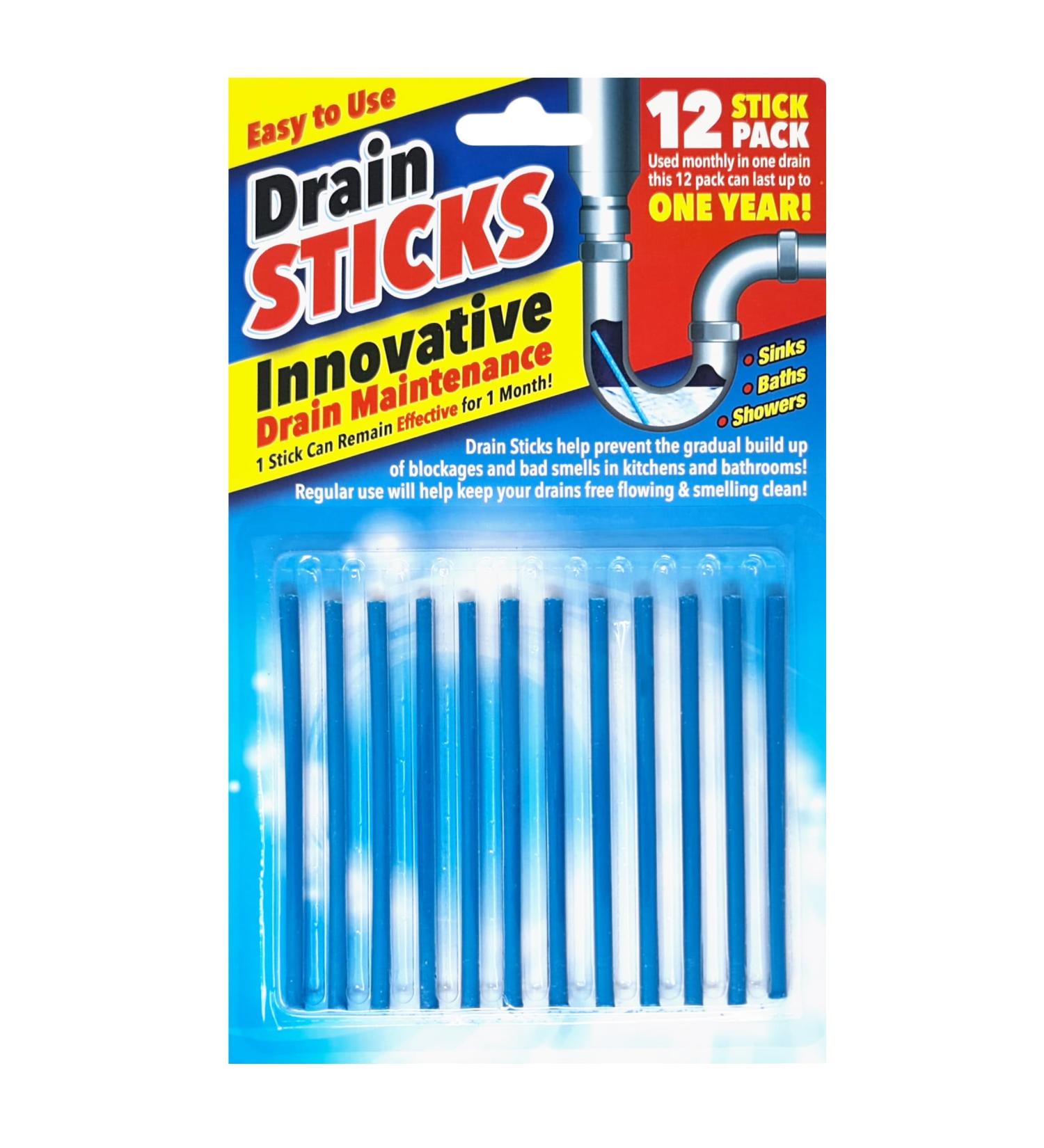 12 Pack Drain Sticks Sink Unblock Bath Shower Kitchen Cleaner Odour Neutralizer Prevent Blockages - Buy Online on SooperMarket.com
