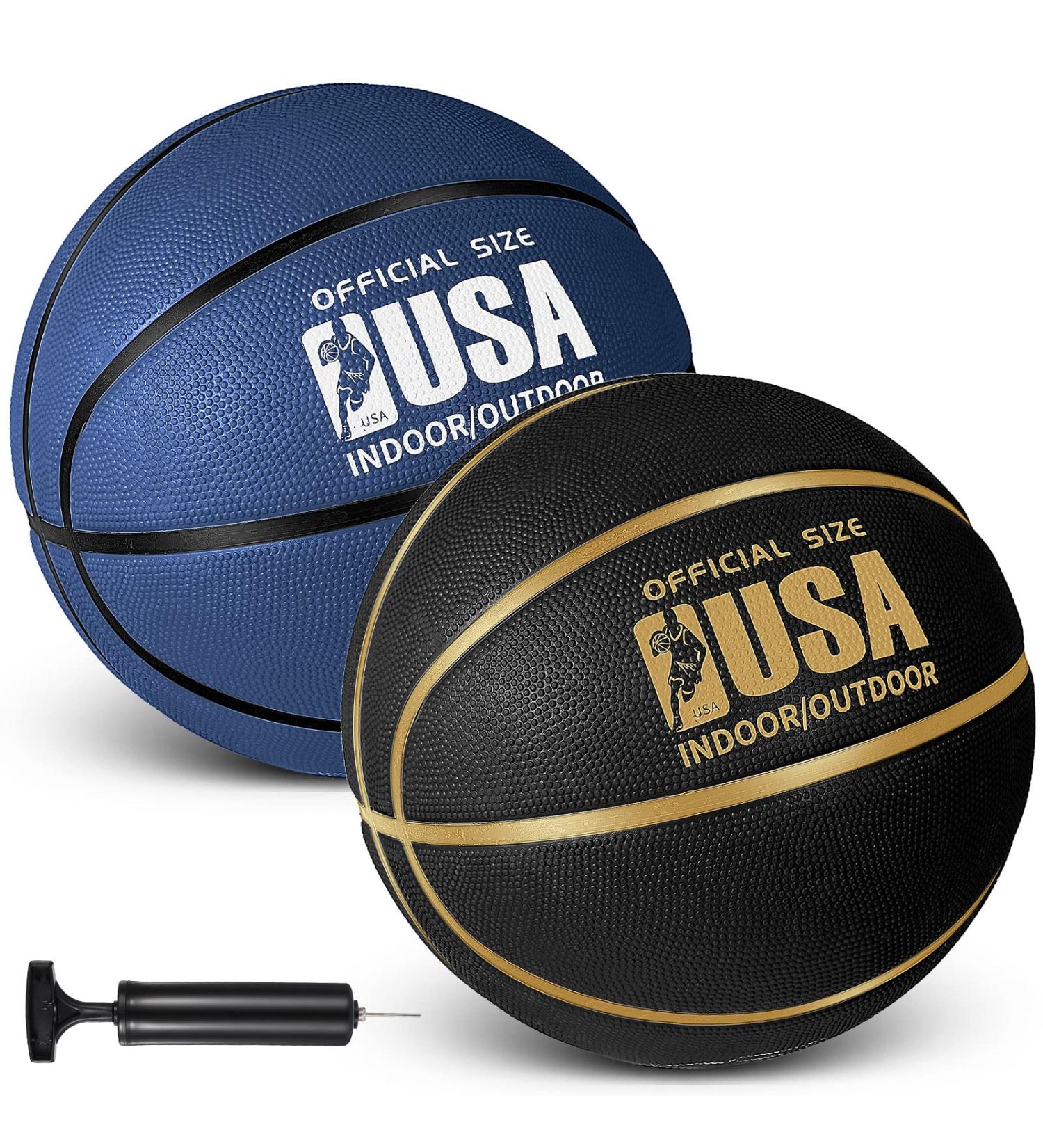 Lenwen Official Size Basketball Set - Size 7 Indoor Outdoor Rubber Ball with Pump for Youth & Adults - Navy Black - Buy Online on SooperMarket.com