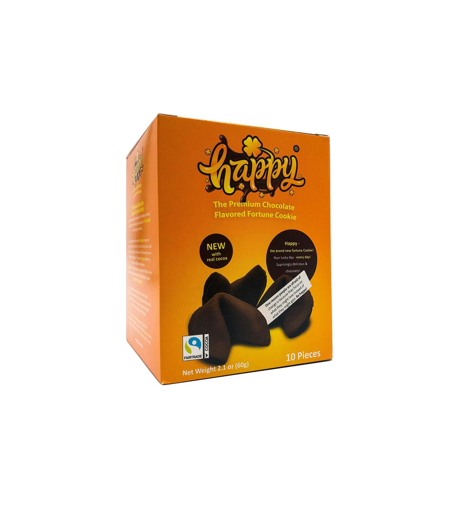 Happy Chocolate Flavored Fortune Cookie - 10 Cookies | 2.1 oz Net Weight - Buy Online on SooperMarket.com