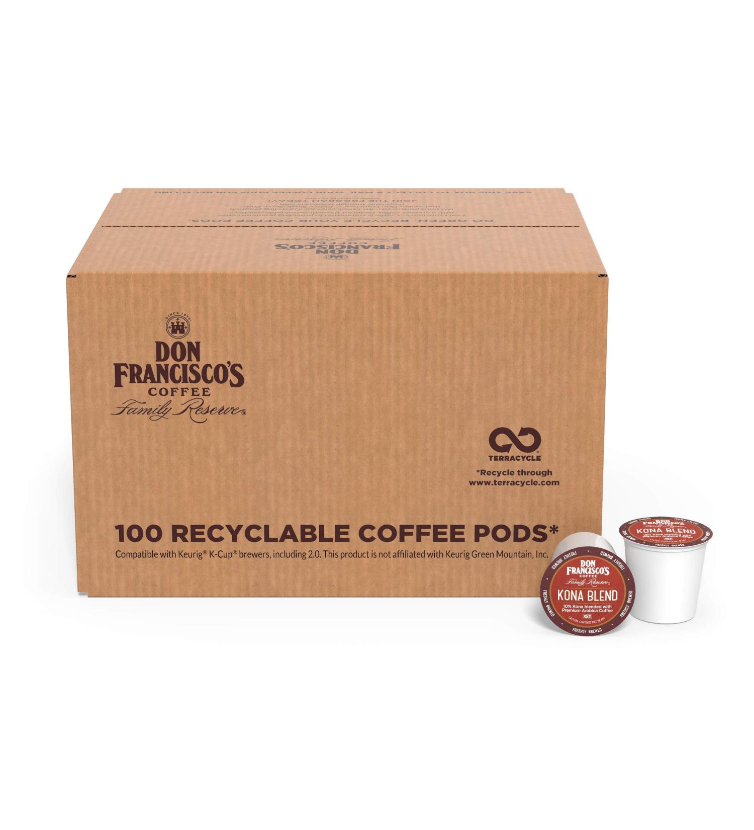 Don Francisco's Kona Blend Medium Roast Coffee Pods - 100 ct | Recyclable Single-Serve Pods for Keurig 2.0 | K-Cup Compatible - Buy Online on SooperMarket.com