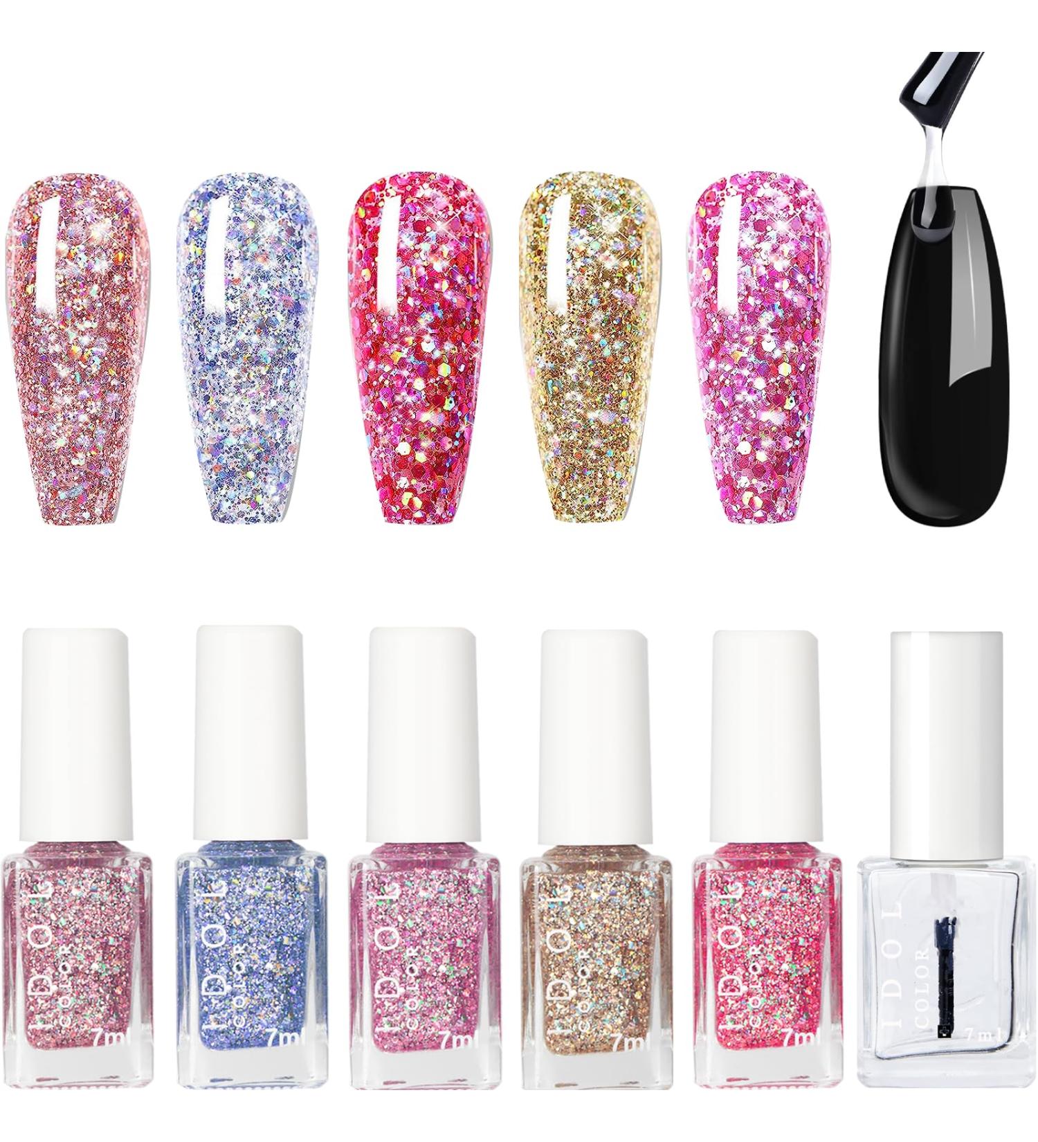 Glitter Nail Polish Set - Reflective Glitter Nail Varnish Sets - 5 Colours Sparkly Shiny Nail Polish Kit - Quick Dry Nail Varnish Gift Sets - No Need Baking Nail Polish for DIY Nail Art Sparkly pink+blue+red+gold+purple - Buy Online on SooperMarket.com