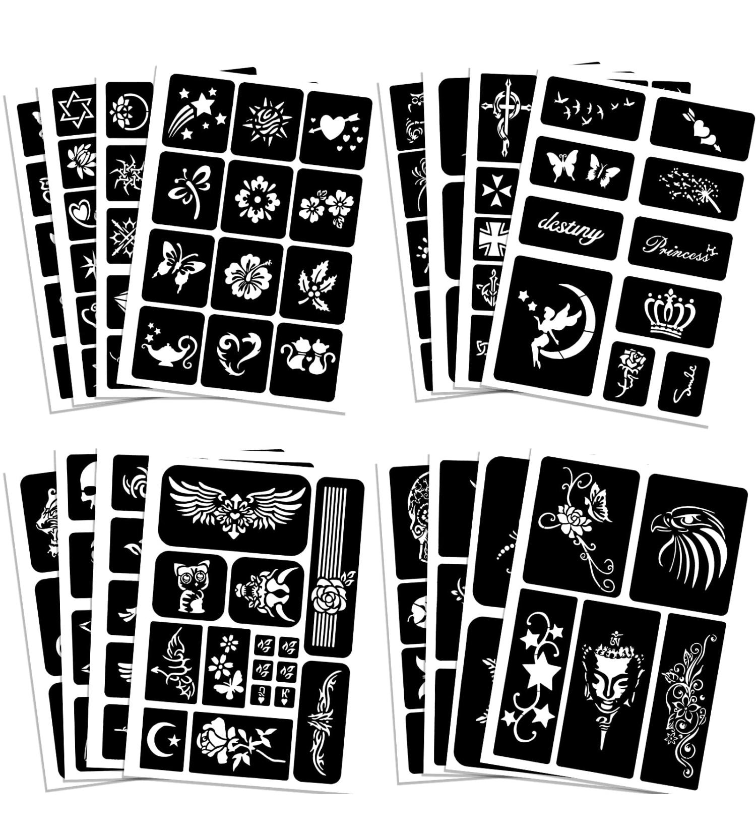 Qpout Tattoo Stencils Kit - 16 Sheets for Kids & Adults | Various Small & Big Designs - Skeleton, Spider, Owl, Flower, Butterfly, Tribal Totem | Ideal for Real Tattoos - Buy Online on SooperMarket.com