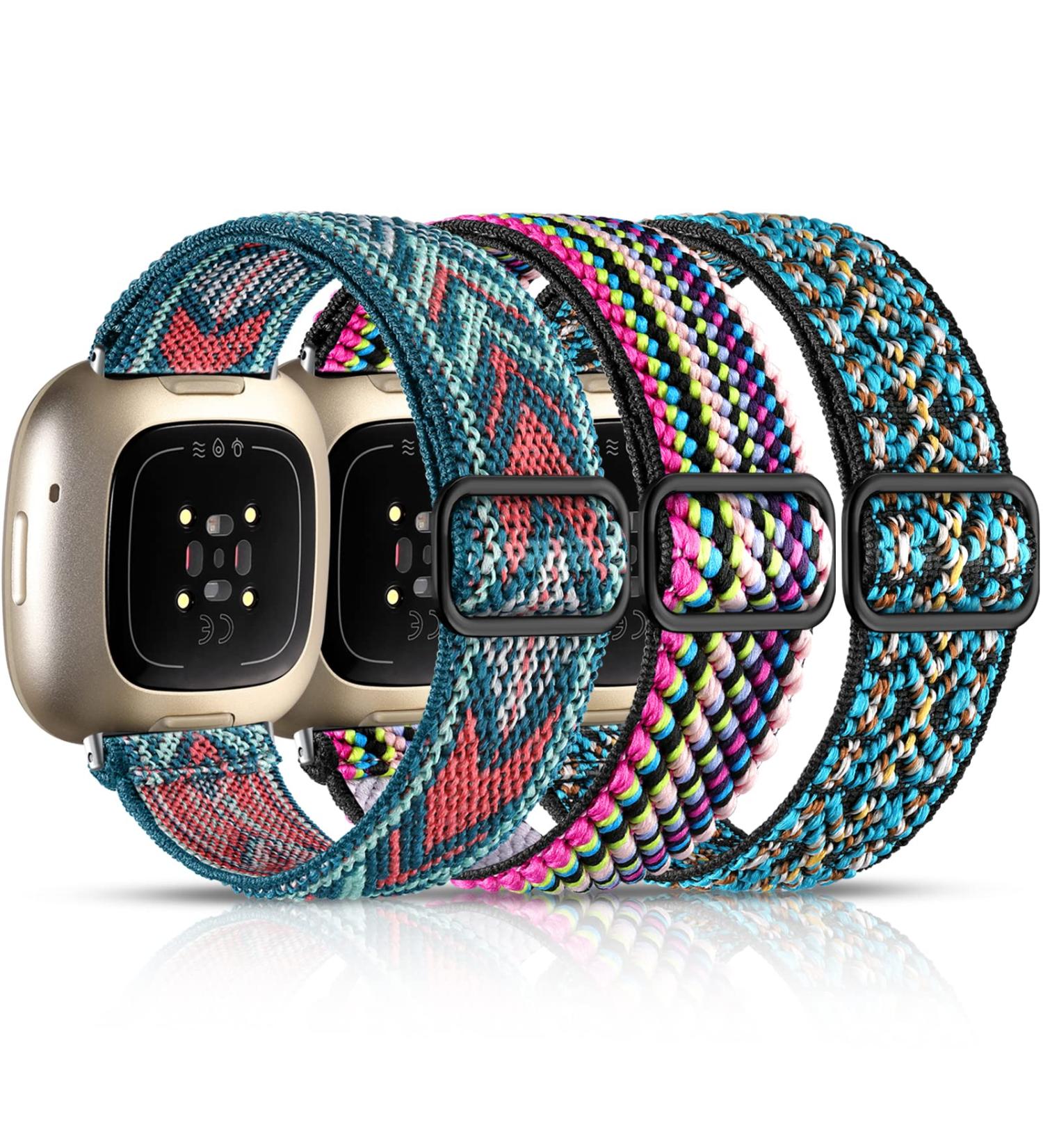 Maledan Compatible with Fitbit Sense and Versa 3 Bands Women Men - Adjustable Stretchy Nylon Solo Loop Braided Sport Elastics Strap for Fitbit Sense & Versa 3 Smartwatch Arrow/ Colorful/ Boho Flower - Buy Online on SooperMarket.com