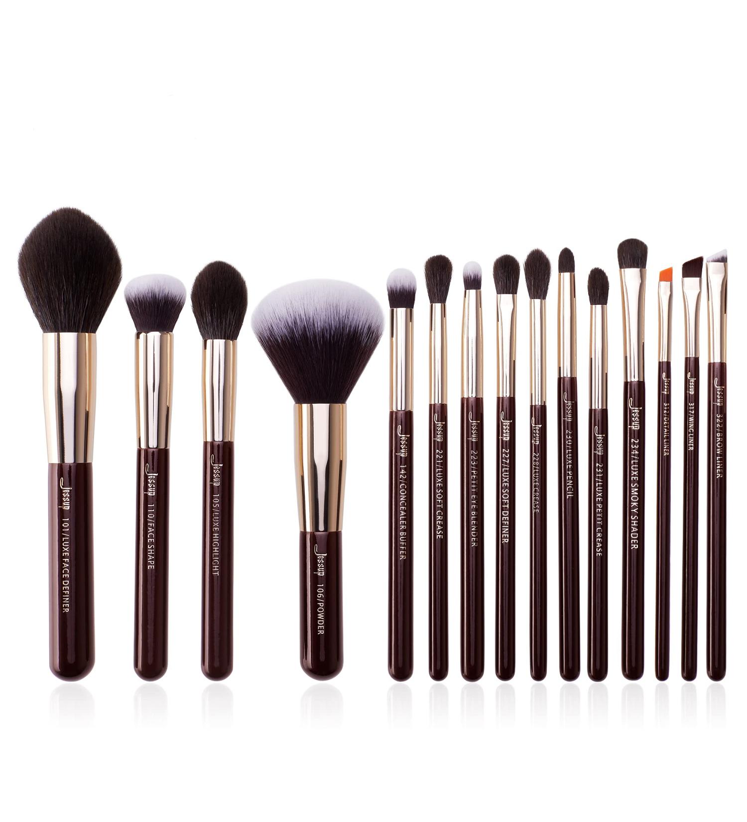 Jessup 15 Pcs Professional Makeup Brush Set - Synthetic Hair & Wooden Handle for Face Eye Foundation Powder & Eyeliner - International Shipping Available - Buy Online on SooperMarket.com