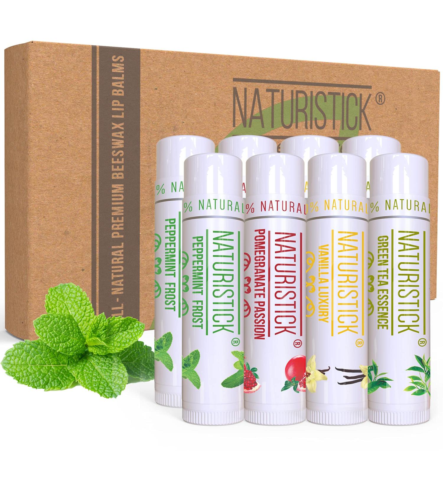 Naturistick 8-Pack Lip Balm Gift Set - Assorted Flavors - 100% Natural Ingredients - Made in USA - Best Beeswax Chapsticks for Dry Lips - Men, Women, Children - Variety 8 Count - Buy Online on SooperMarket.com