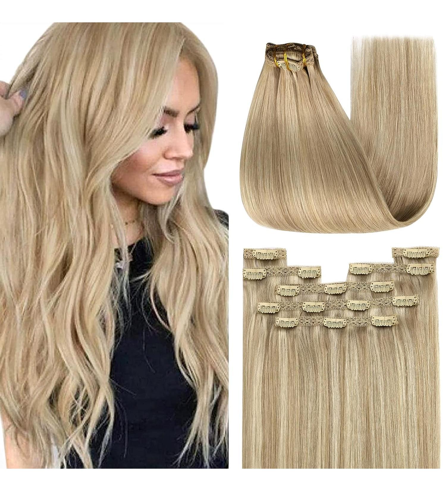 Buy Younsee 55cm Clip-In Real Hair Extensions - Blonde #16/25 120g 7PCs - Premium Remy Hair for Effortless Style - Buy Online on SooperMarket.com