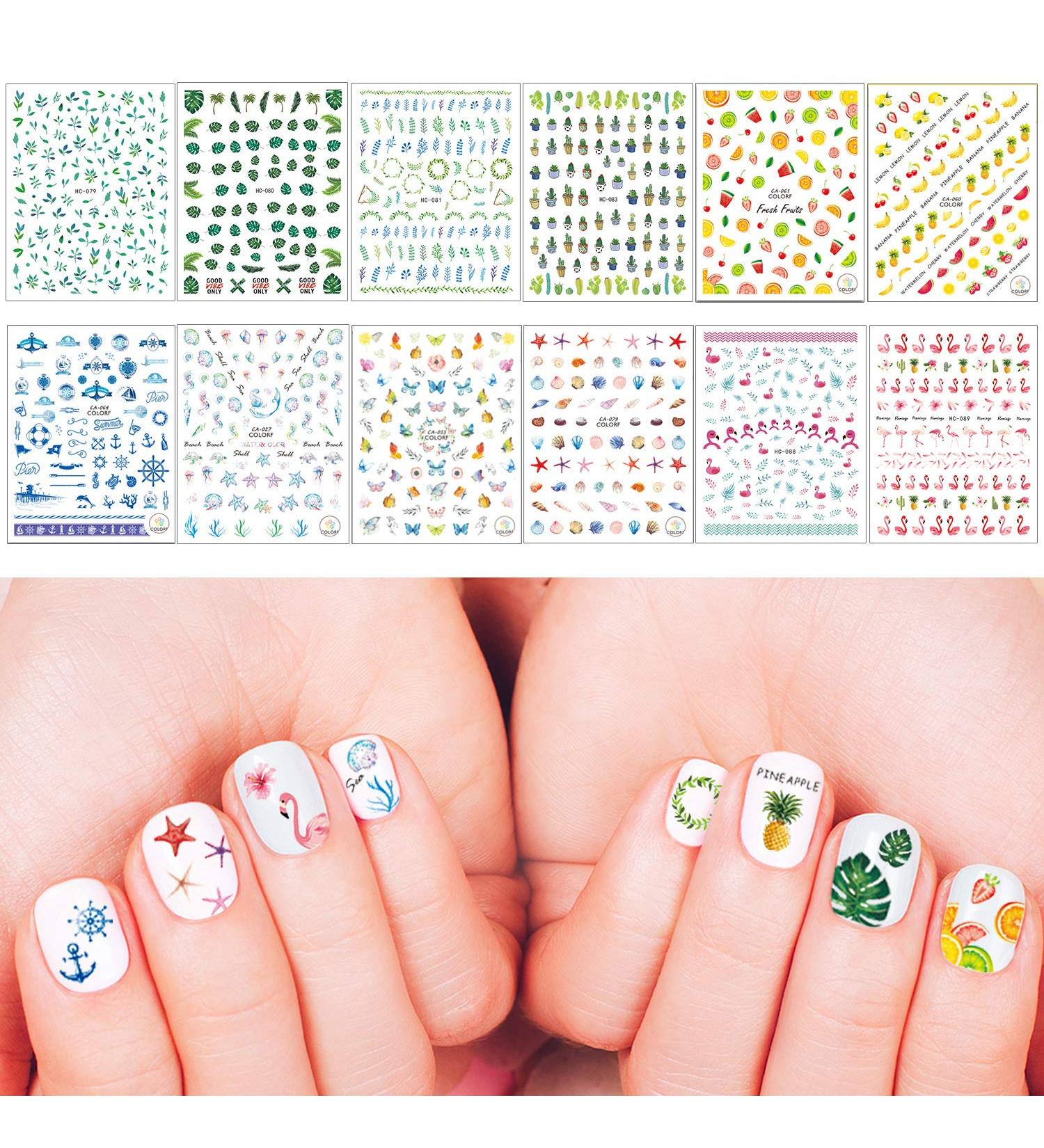 Whaline 3D Nail Art Stickers - 1000+ Self-Adhesive Designs for Women & Girls | Flamingo, Cactus, Fruits, Ocean & More | Manicure DIY & Nail Salon | 12 Sheets - Buy Online on SooperMarket.com