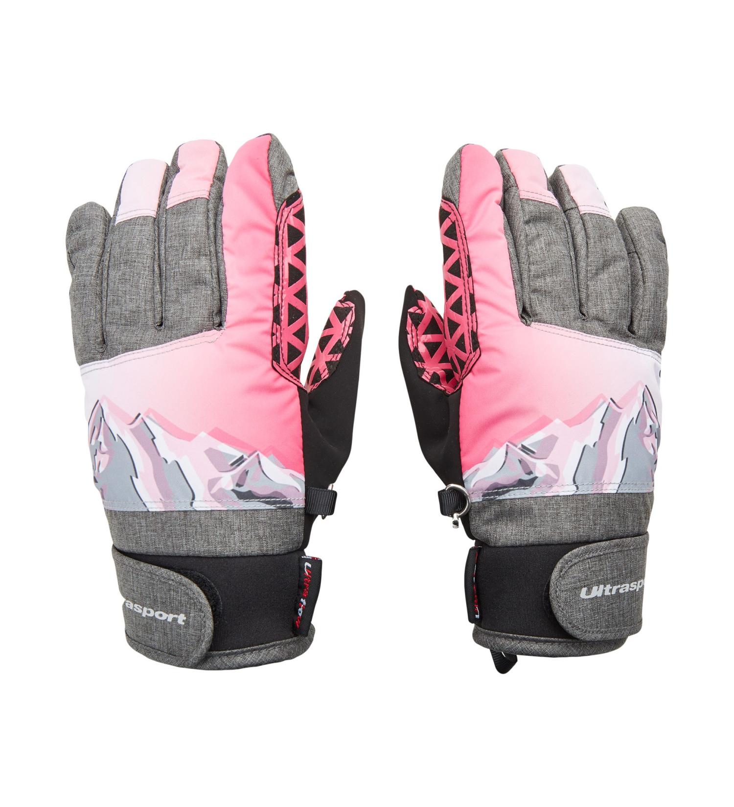 Ultrasport Advanced Ski Children's Gloves - Flexible Water Resistant & Windproof for Ages 6-14 | Rocky Black/Gray/White/Pink - Buy Online on SooperMarket.com