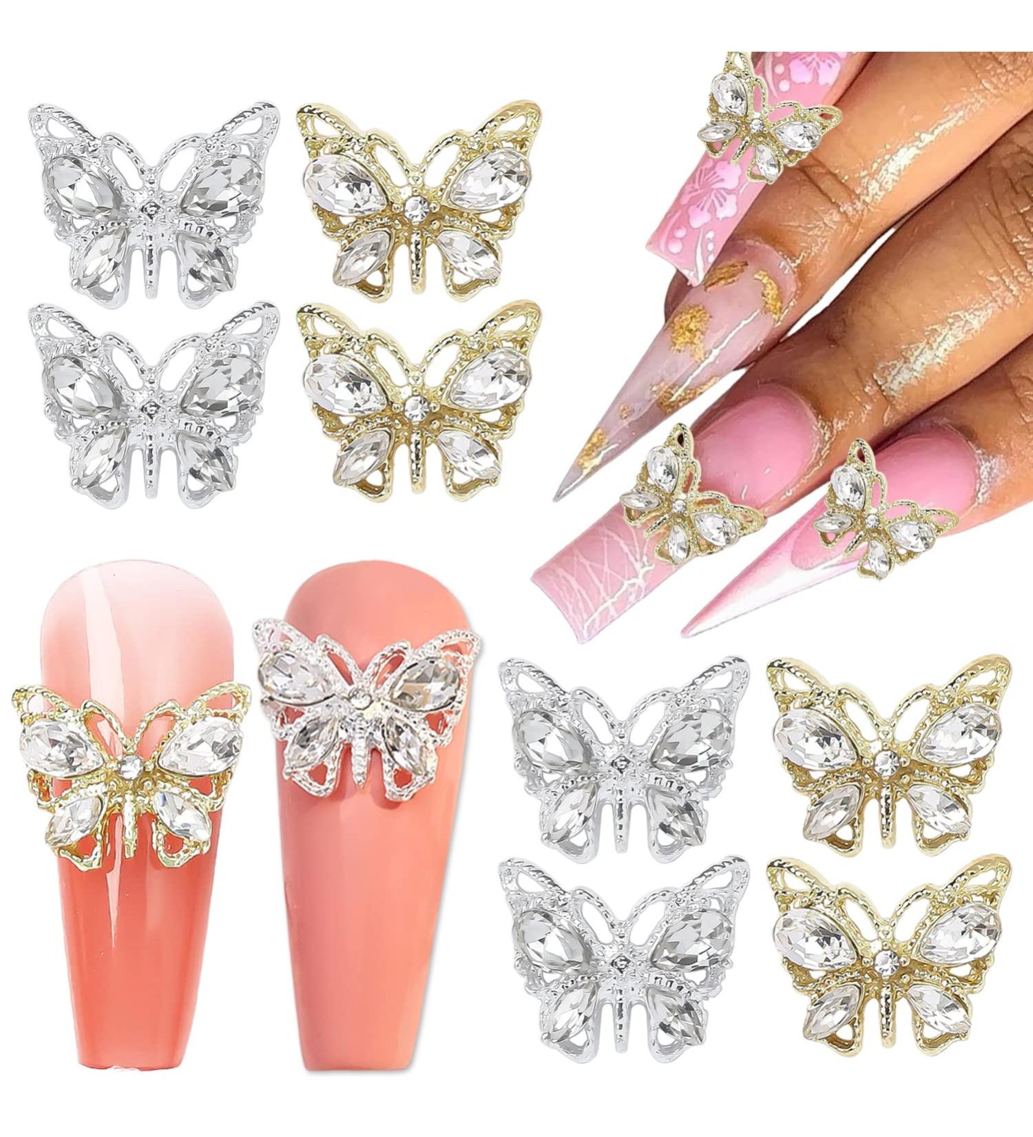 10 PCS 3D Metal Butterfly Nail Charms with Diamonds - Gold/Silver Rhinestone Nail Art Decoration - DIY Alloy Jewelry Accessories - Buy Online on SooperMarket.com