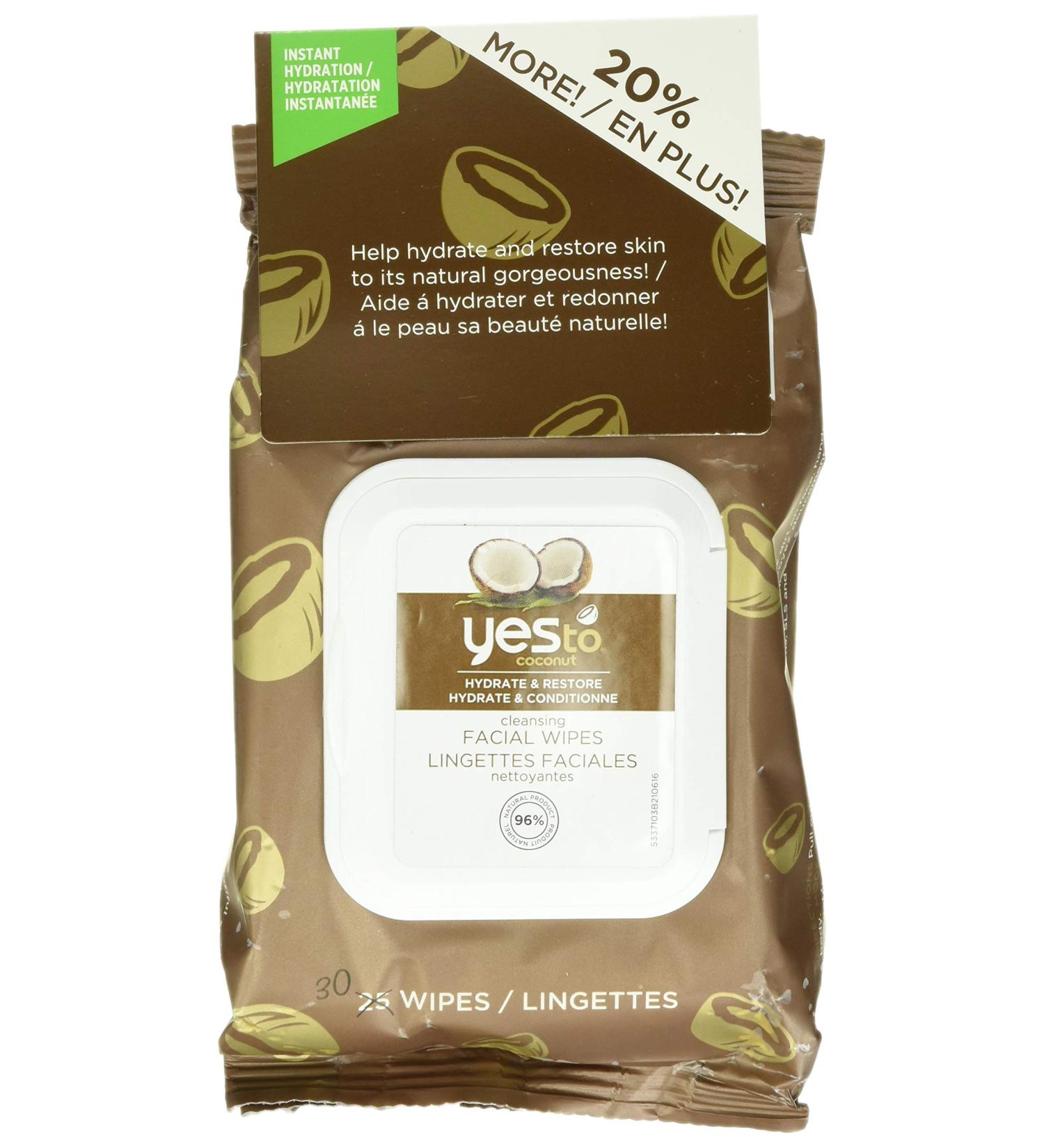 Yes To Coconut Hydrate & Restore Facial Wipes - 30 Count | Cleansing & Moisturizing - Buy Online on SooperMarket.com