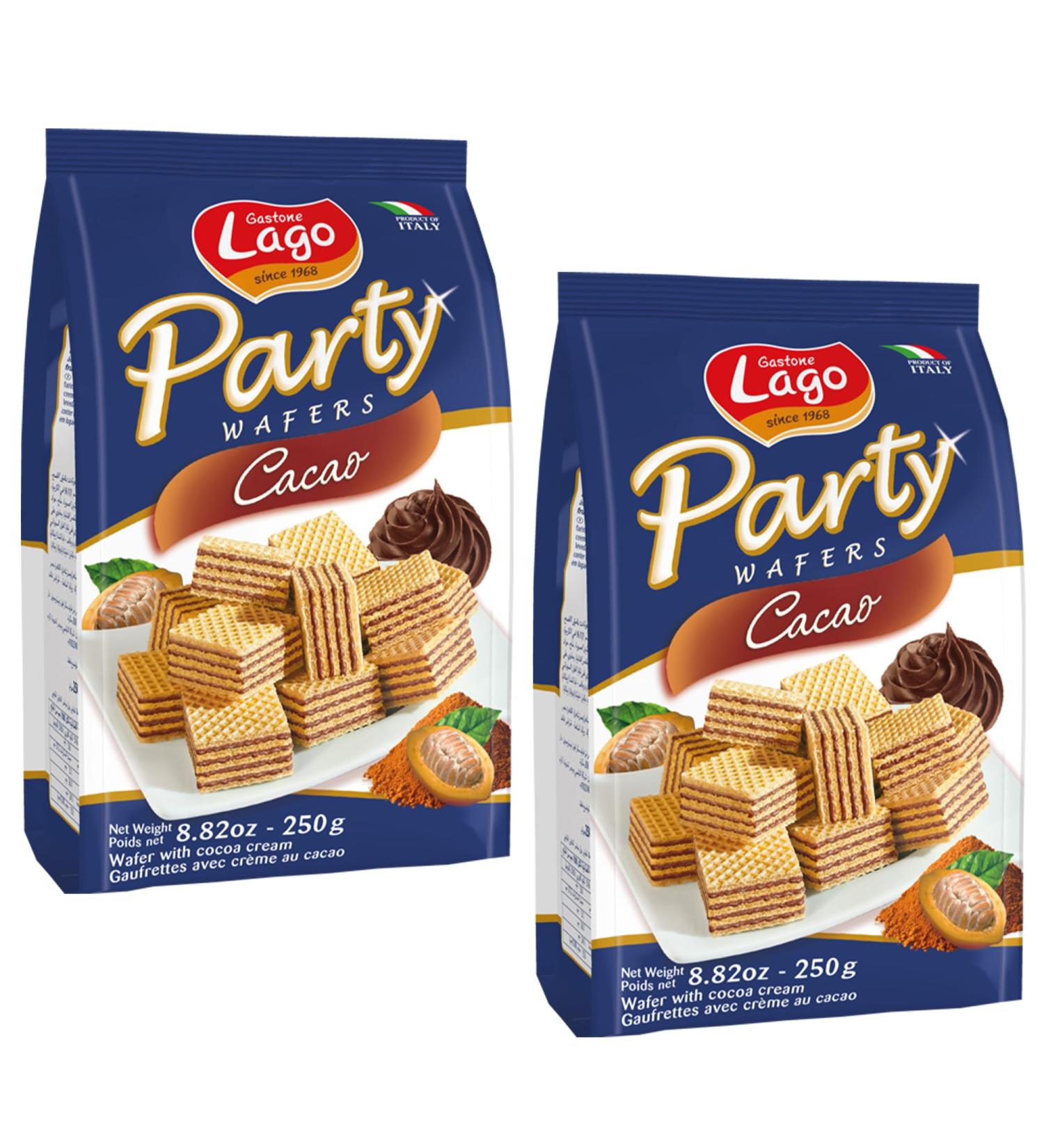 Lago Party Wafers Cocoa 250g | Contain Wafer Cubes with Cocoa Cream | From Italy | GMO and Palm Oil Free | Filled with Rich Tasty Cocoa Cream (Cocoa 250g 2 Pack) Cocoa 250g 2 Pack - Buy Online on SooperMarket.com