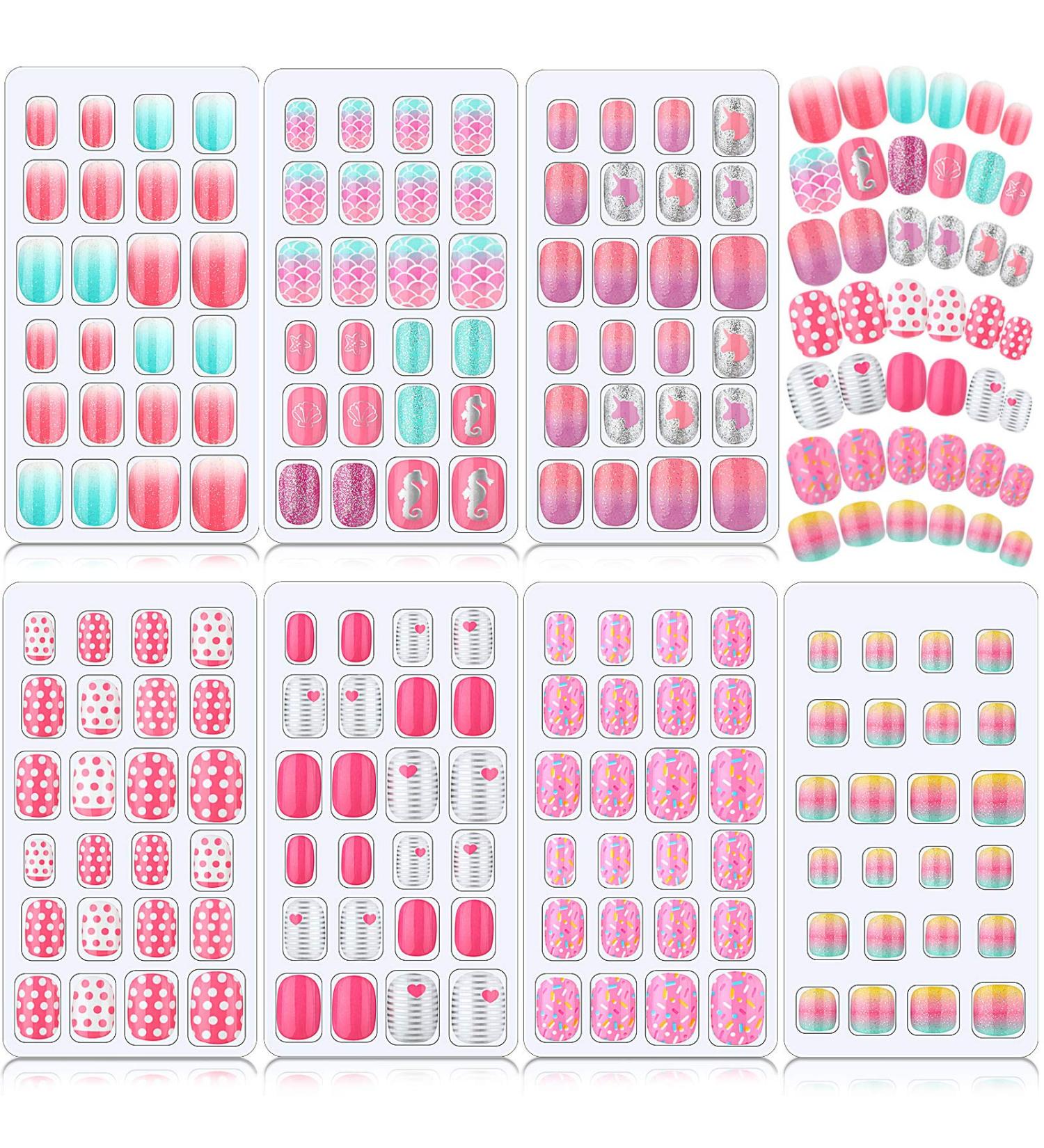 168 Pieces Girls Press on Nails for Kids Gift - Dark Pink Theme | Full Cover Short False Fingernails for Children - Nail Design Decoration - Buy Online on SooperMarket.com