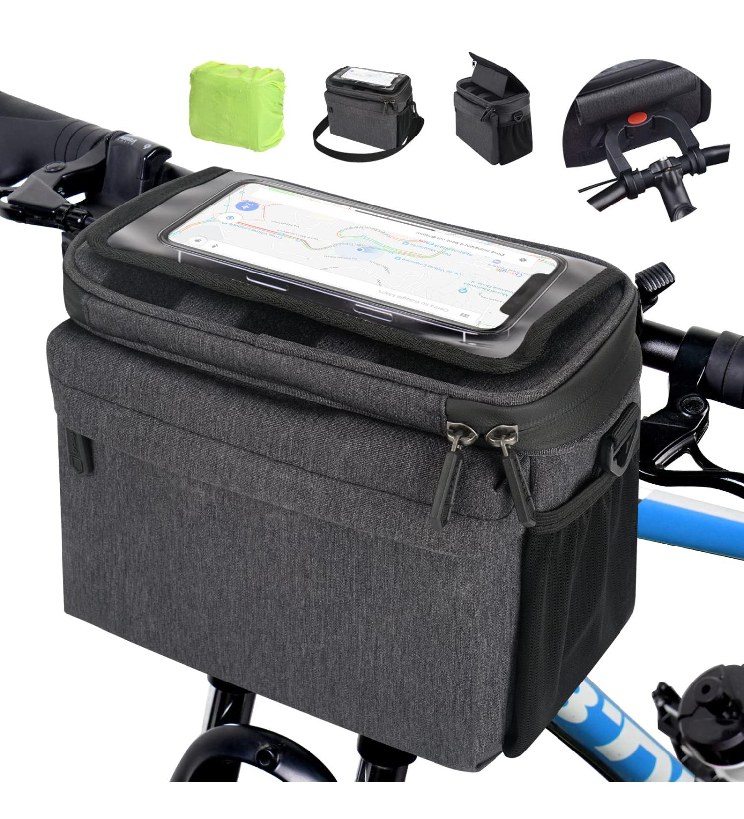 Waterproof Bicycle Handlebar Bag with Adapter | E-Bike & Bike Cell Phone Holder | 5.3L Adjustable Backpack - Buy Online on SooperMarket.com