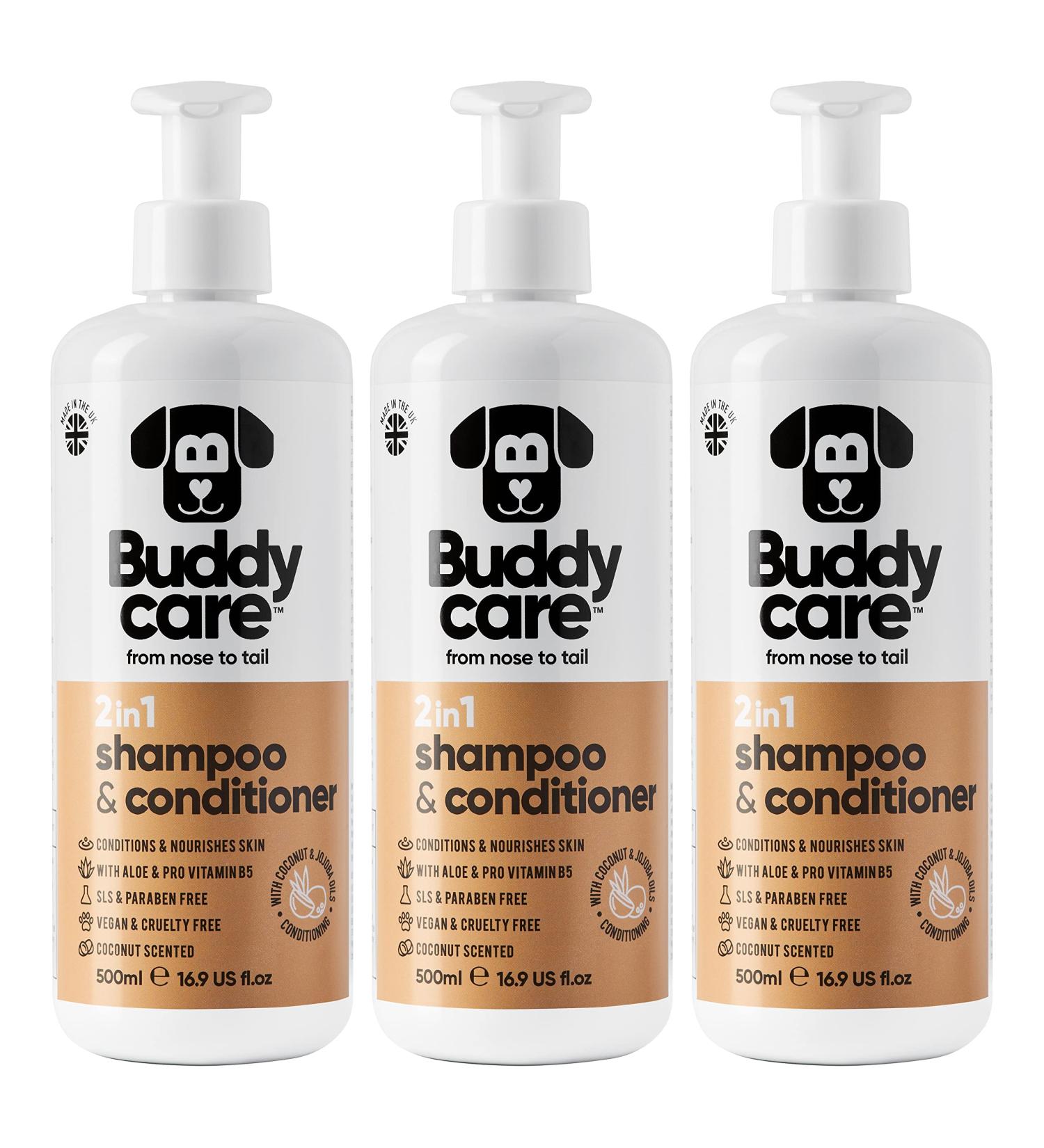 BuddyCare 2in1 Shampoo & Conditioner for Dogs - Aloe Vera & Pro-Vitamin B5 (500ml x3) - Practical Pet Care Solution for Healthy Coats - Buy Online on SooperMarket.com