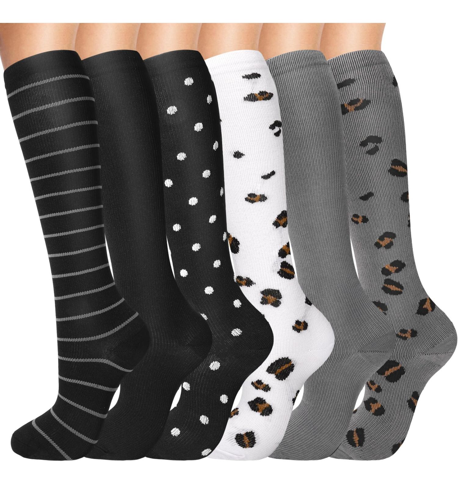 Patina Font Compression Stockings - 6 Pairs Support Socks for Men & Women | L-XL Knee-High Compression for Running & Travel - Multicolor - Buy Online on SooperMarket.com