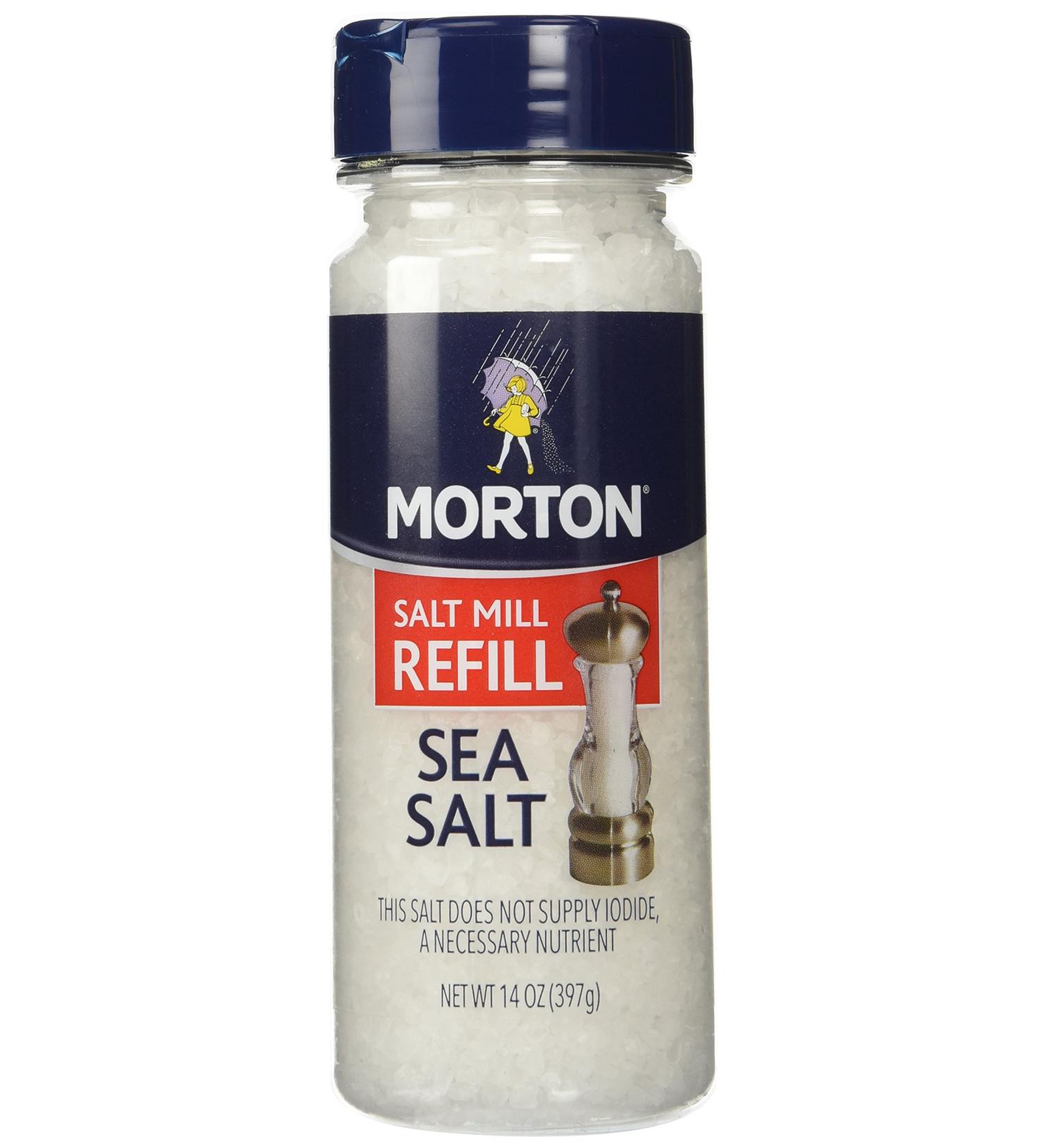 Morton Sea Salt Mill Refill 14 oz Canister - Pack of 2 | Finest Quality Sea Salt Crystals - Buy Online on SooperMarket.com
