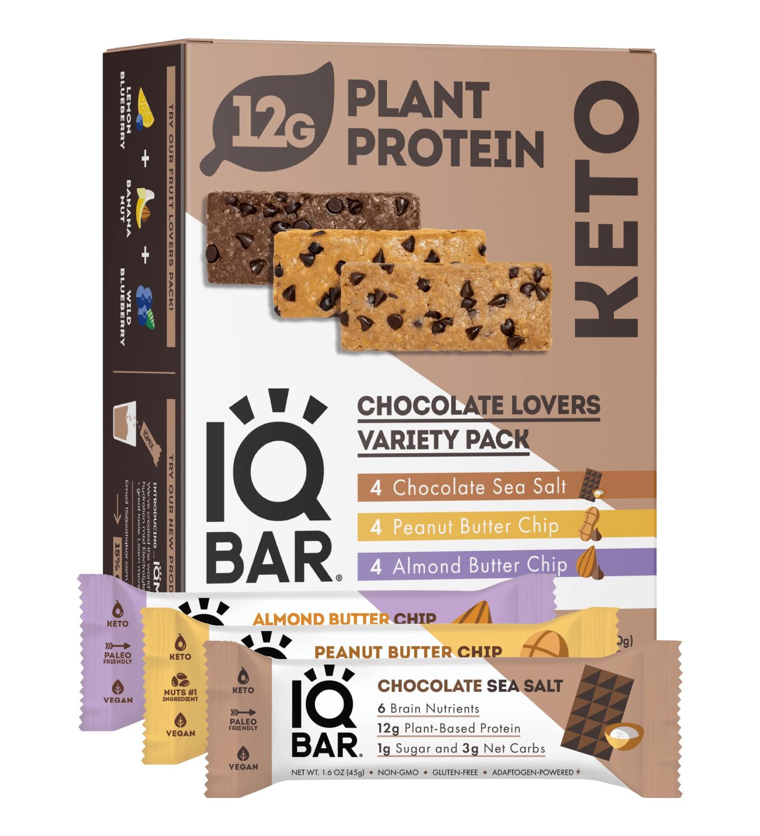 IQBAR Keto Protein Bars - Chocolate Lovers 12-Count | Low Carb, High Fiber Vegan Snacks - Buy Online on SooperMarket.com