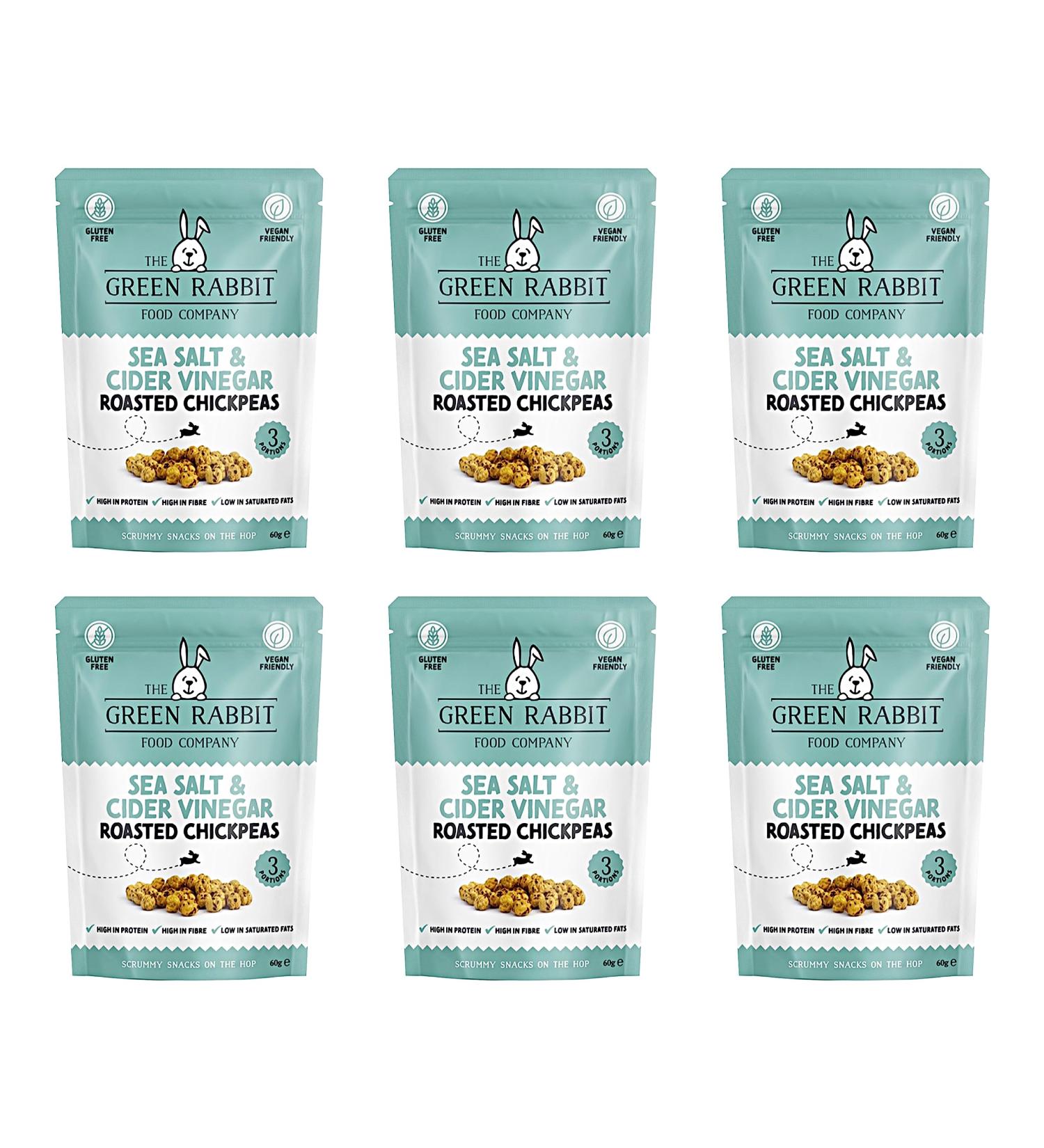 The Green Rabbit Gluten Free Roasted Chickpeas Sea Salt & Apple Cider Vinegar - Healthy Snacks High Plant-Based Protein & Fibre - Low Fat Sugar & Calories - Vegetarian & Vegan Friendly - 6x 60g - Buy Online on SooperMarket.com